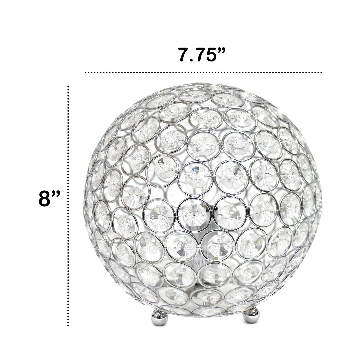 All The Rages Lalia Home 8" Chrome Elipse Contemporary Metal Crystal Round Sphere Glamorous Orb Table Lamp