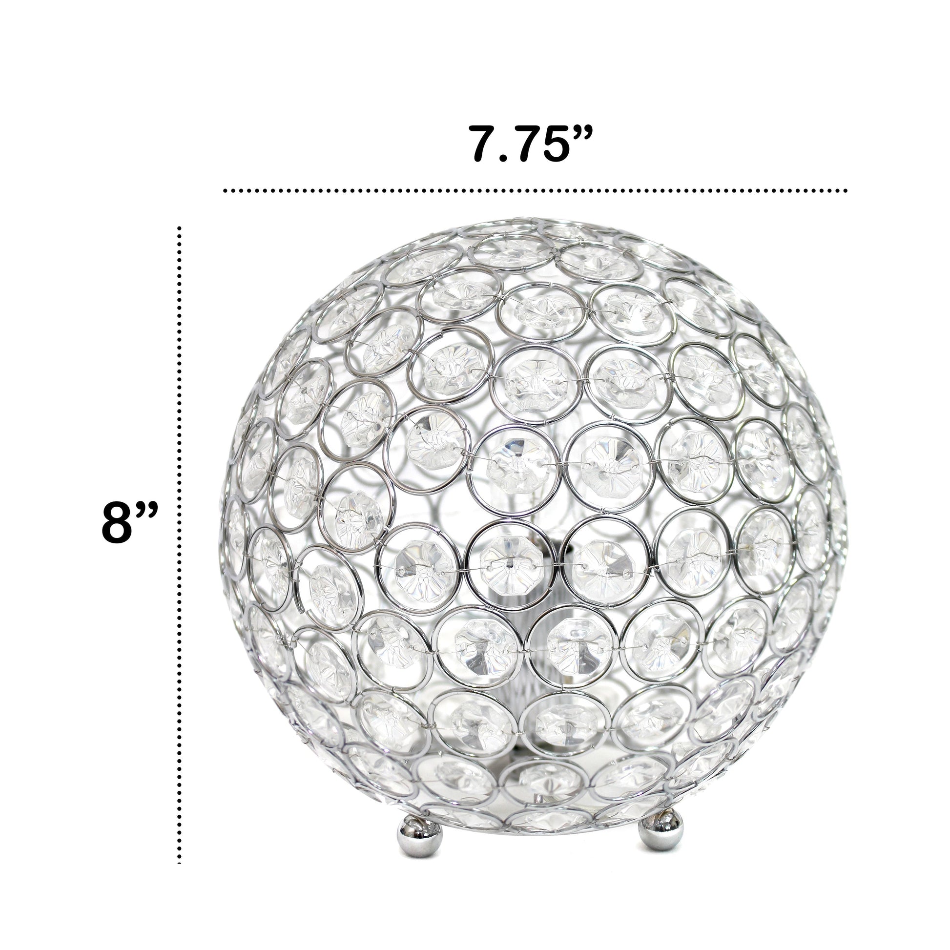 All The Rages Lalia Home 8" Chrome Elipse Contemporary Metal Crystal Round Sphere Glamorous Orb Table Lamp