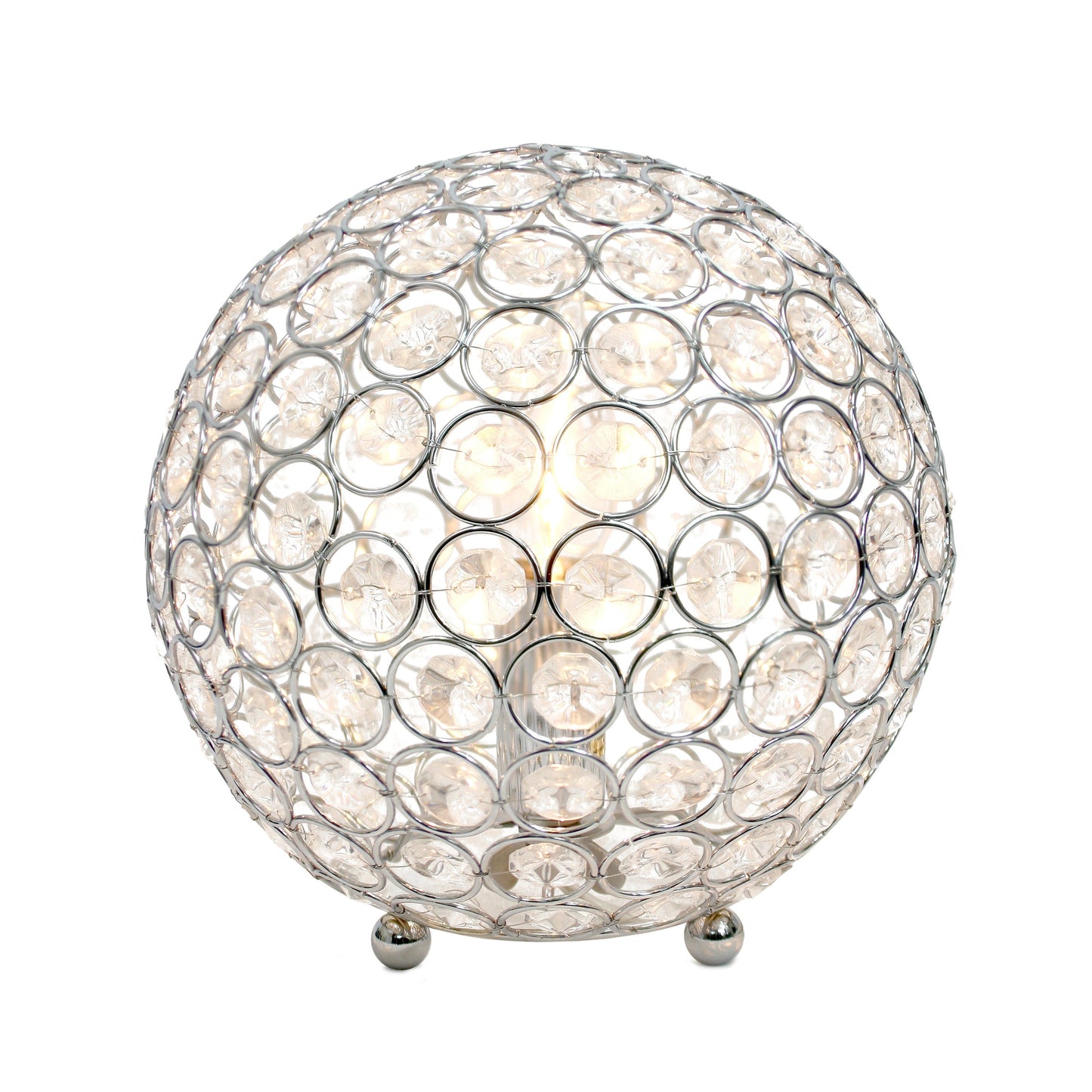 All The Rages Lalia Home 8" Chrome Elipse Contemporary Metal Crystal Round Sphere Glamorous Orb Table Lamp