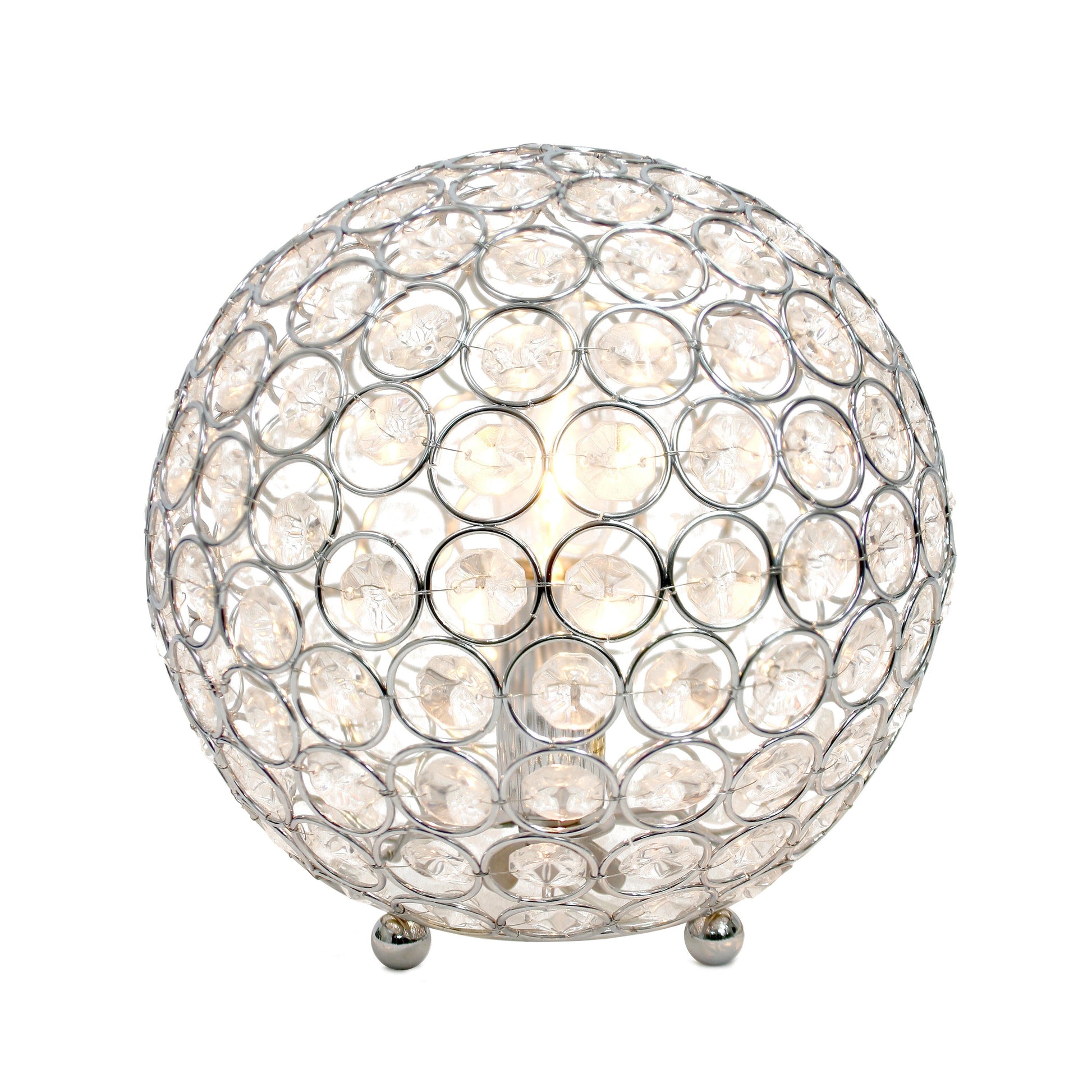 All The Rages Lalia Home 8" Chrome Elipse Contemporary Metal Crystal Round Sphere Glamorous Orb Table Lamp
