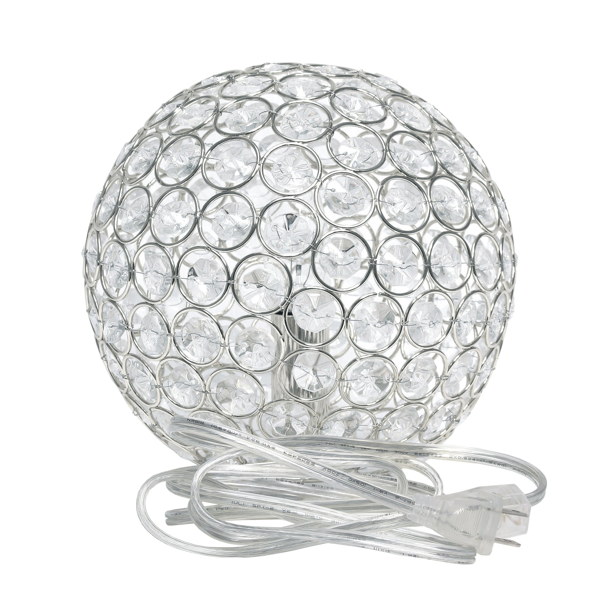 All The Rages Lalia Home 8" Chrome Elipse Contemporary Metal Crystal Round Sphere Glamorous Orb Table Lamp