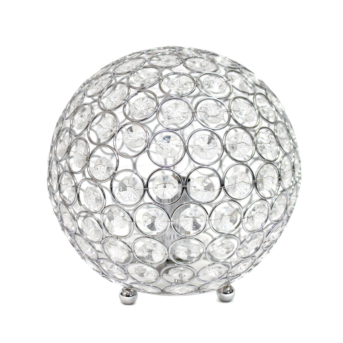 All The Rages Lalia Home 8" Chrome Elipse Contemporary Metal Crystal Round Sphere Glamorous Orb Table Lamp