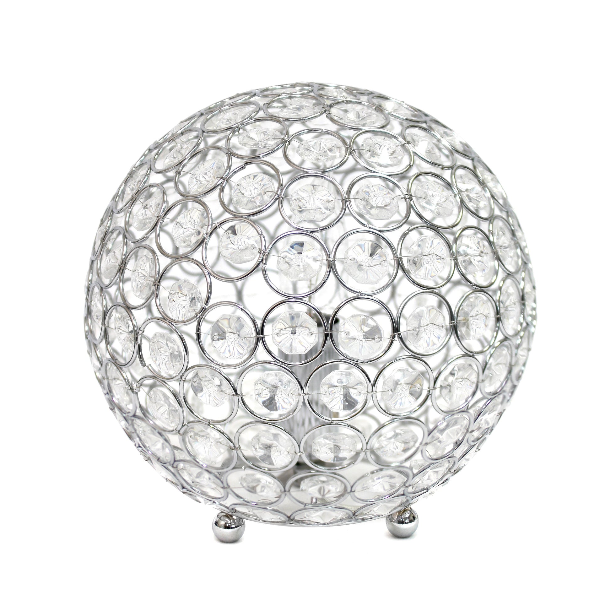 All The Rages Lalia Home 8" Chrome Elipse Contemporary Metal Crystal Round Sphere Glamorous Orb Table Lamp