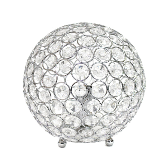 All The Rages Lalia Home 8" Chrome Elipse Contemporary Metal Crystal Round Sphere Glamorous Orb Table Lamp