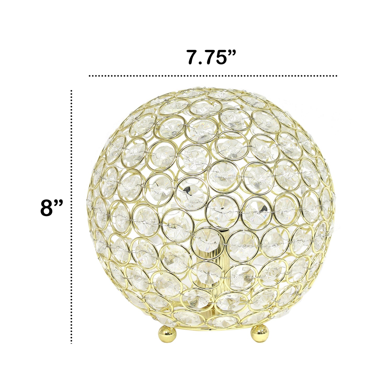 All The Rages Lalia Home 8" Gold Elipse Contemporary Metal Crystal Round Sphere Glamorous Orb Table Lamp