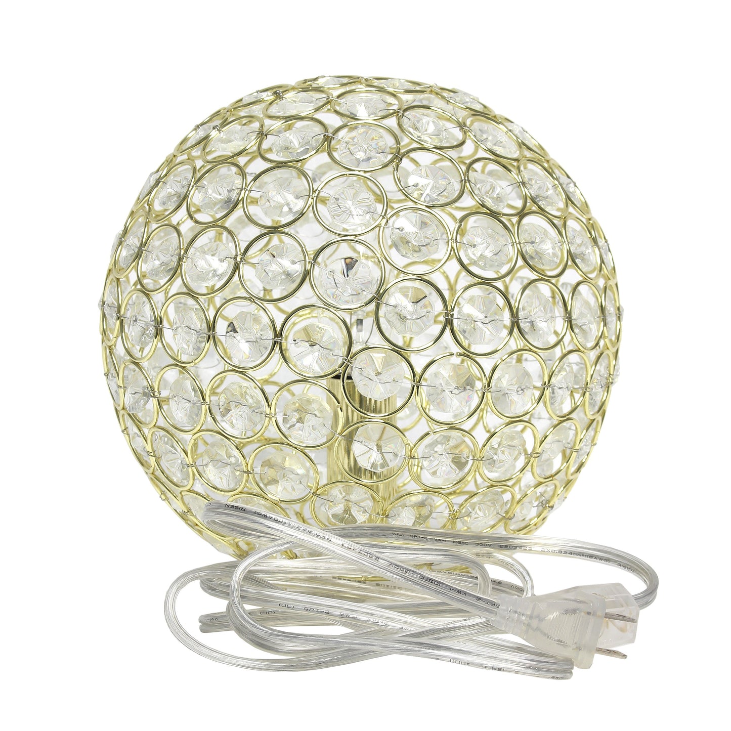 All The Rages Lalia Home 8" Gold Elipse Contemporary Metal Crystal Round Sphere Glamorous Orb Table Lamp
