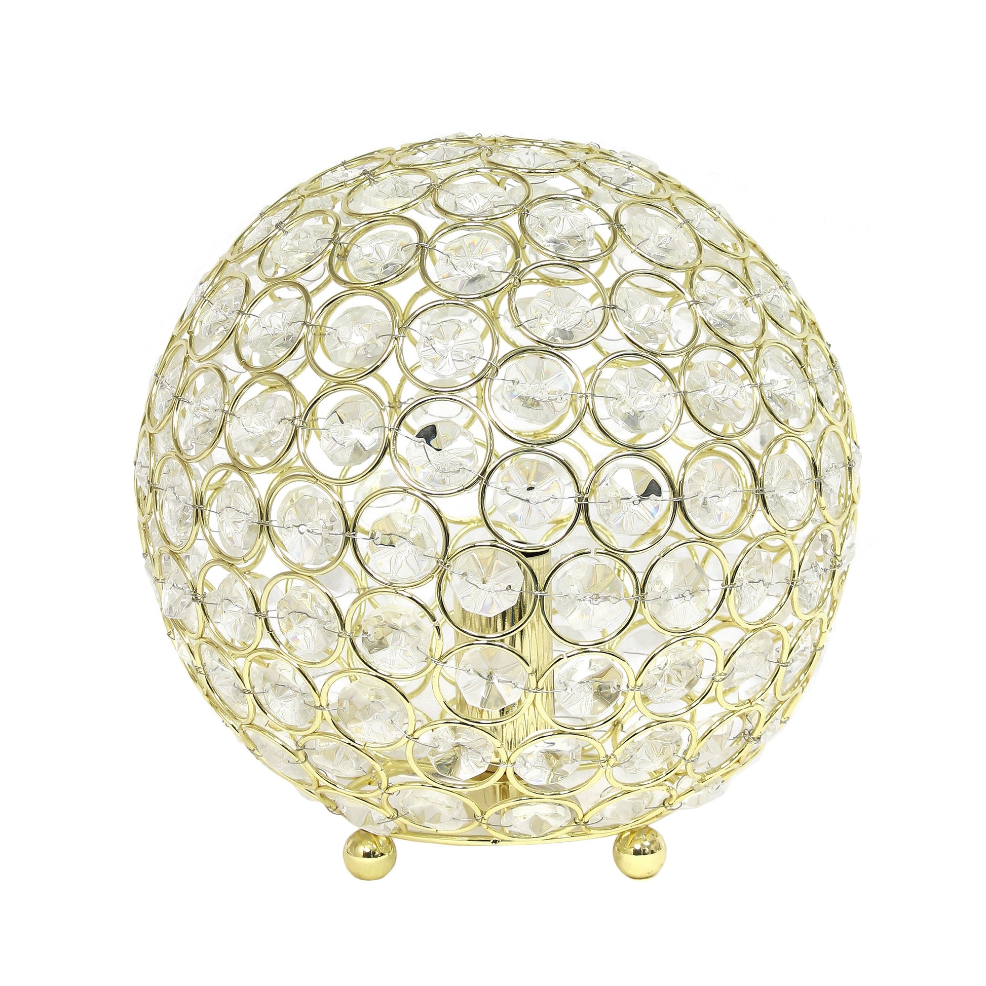 All The Rages Lalia Home 8" Gold Elipse Contemporary Metal Crystal Round Sphere Glamorous Orb Table Lamp