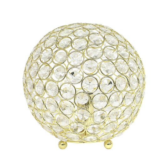 All The Rages Lalia Home 8" Gold Elipse Contemporary Metal Crystal Round Sphere Glamorous Orb Table Lamp