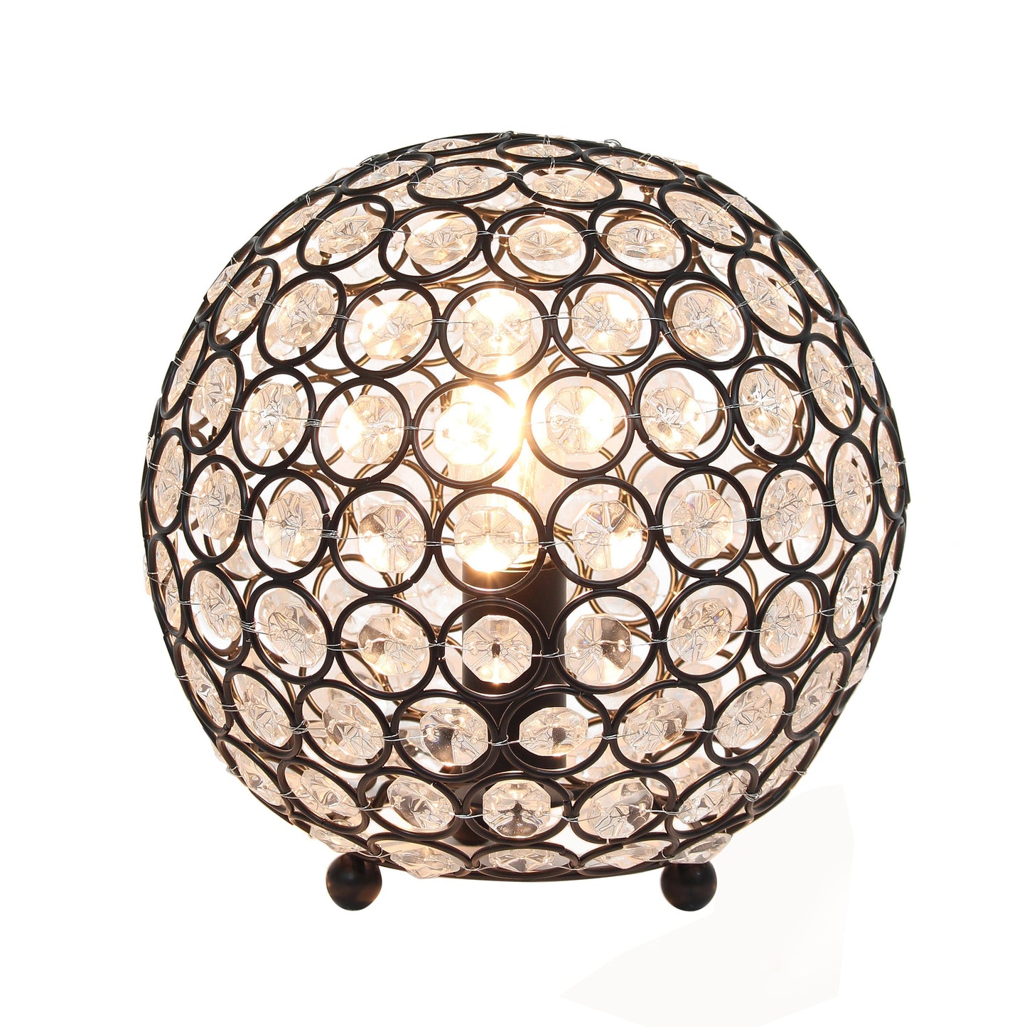 All The Rages Lalia Home 8" Restoration Bronze Elipse Contemporary Metal Crystal Round Sphere Glamorous Orb Table Lamp
