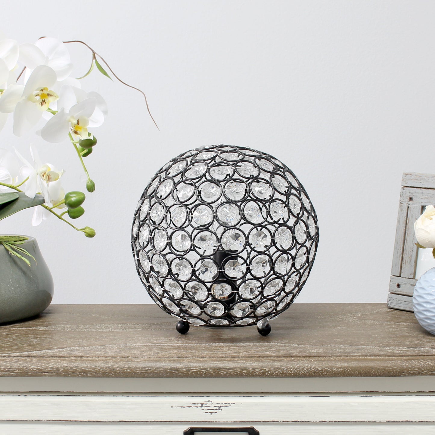 All The Rages Lalia Home 8" Restoration Bronze Elipse Contemporary Metal Crystal Round Sphere Glamorous Orb Table Lamp