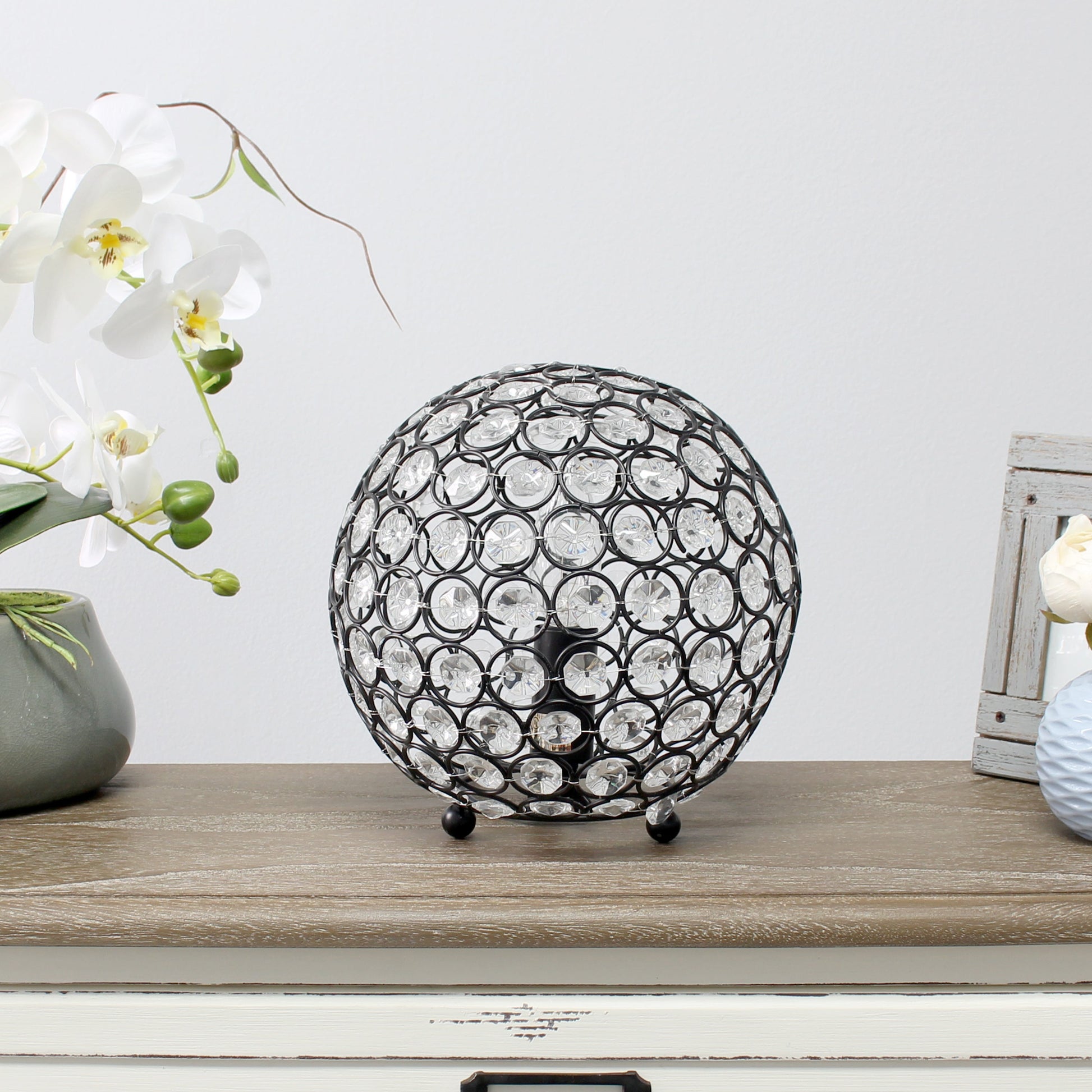 All The Rages Lalia Home 8" Restoration Bronze Elipse Contemporary Metal Crystal Round Sphere Glamorous Orb Table Lamp