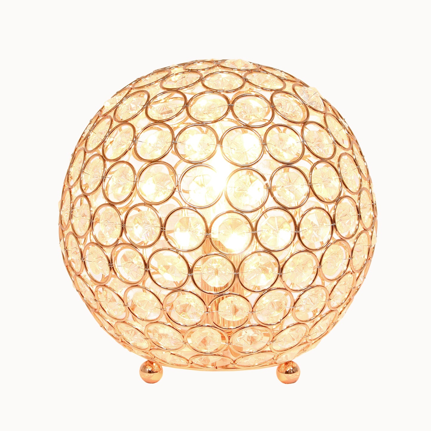 All The Rages Lalia Home 8" Rose Gold Elipse Contemporary Metal Crystal Round Sphere Glamorous Orb Table Lamp