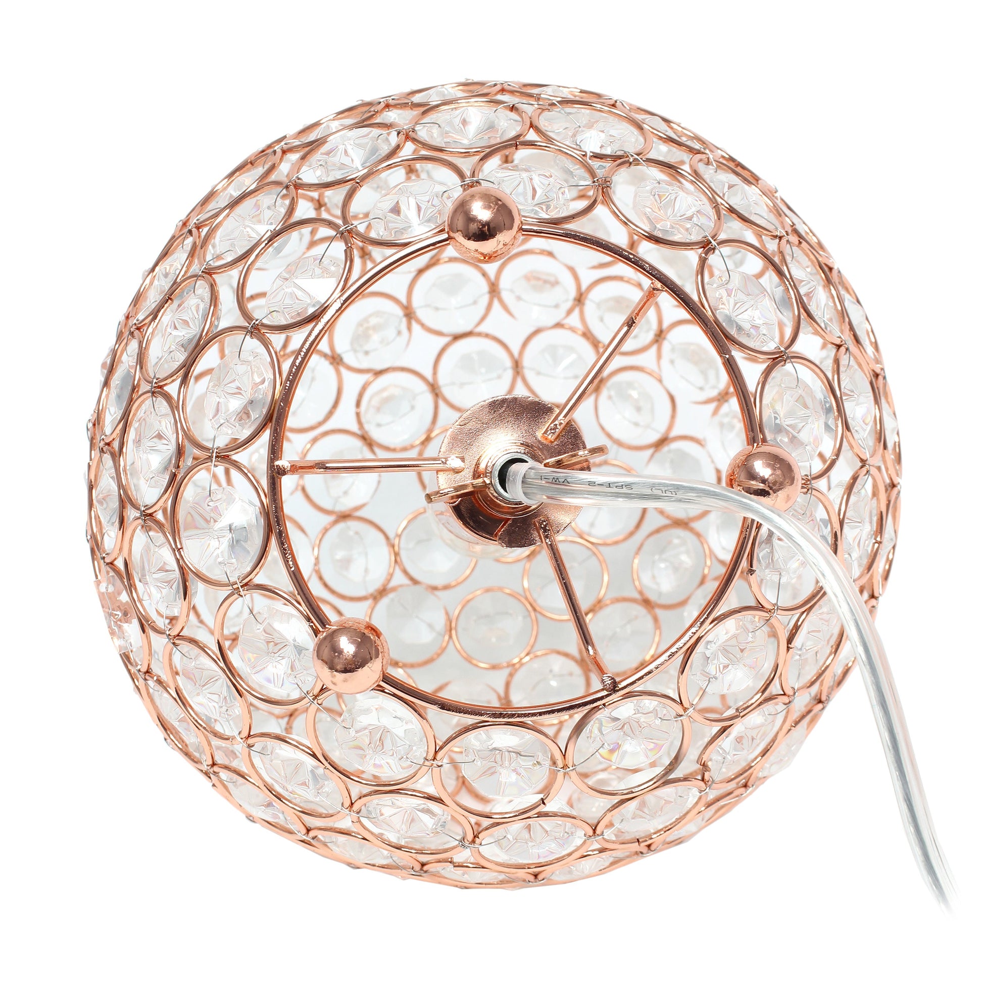 All The Rages Lalia Home 8" Rose Gold Elipse Contemporary Metal Crystal Round Sphere Glamorous Orb Table Lamp