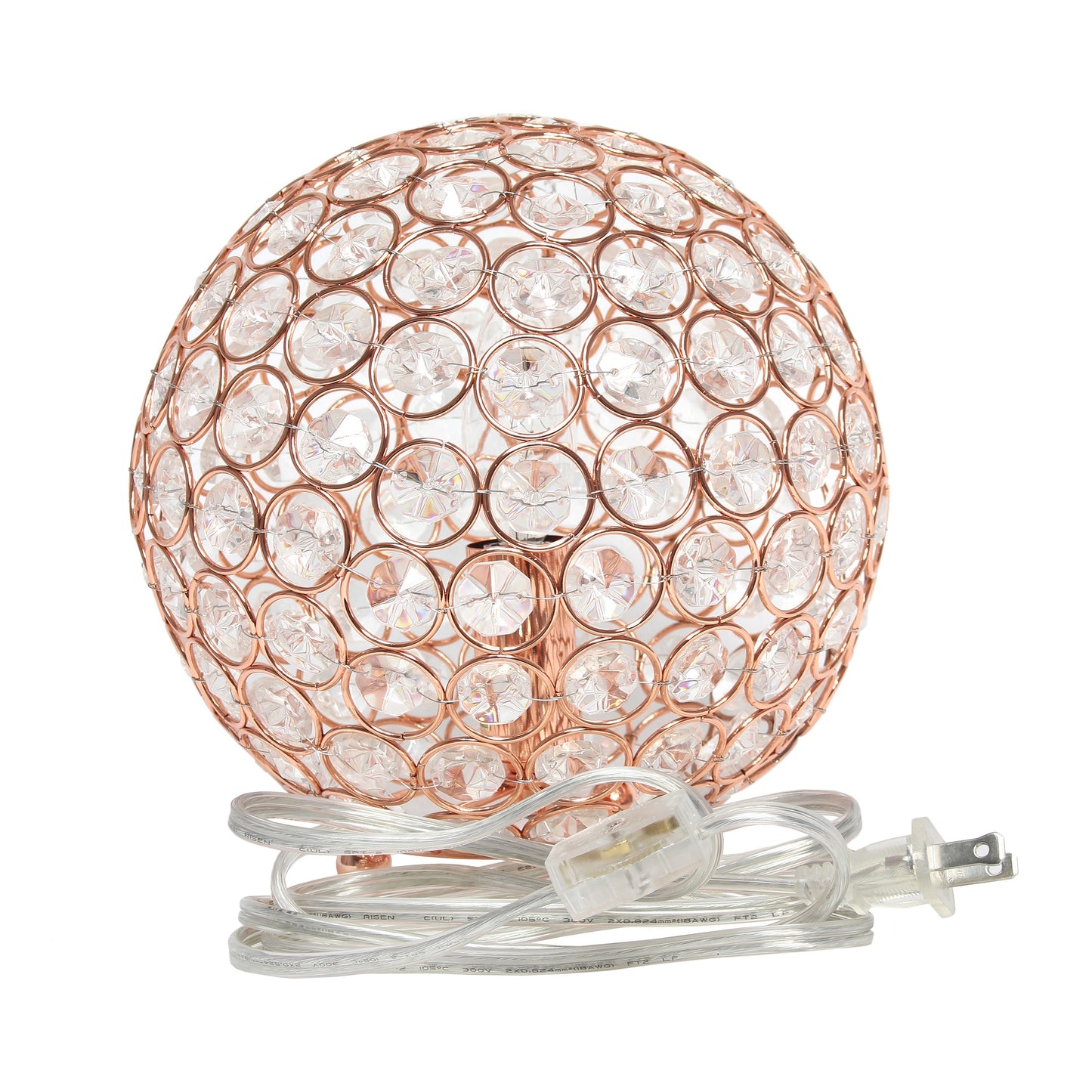 All The Rages Lalia Home 8" Rose Gold Elipse Contemporary Metal Crystal Round Sphere Glamorous Orb Table Lamp