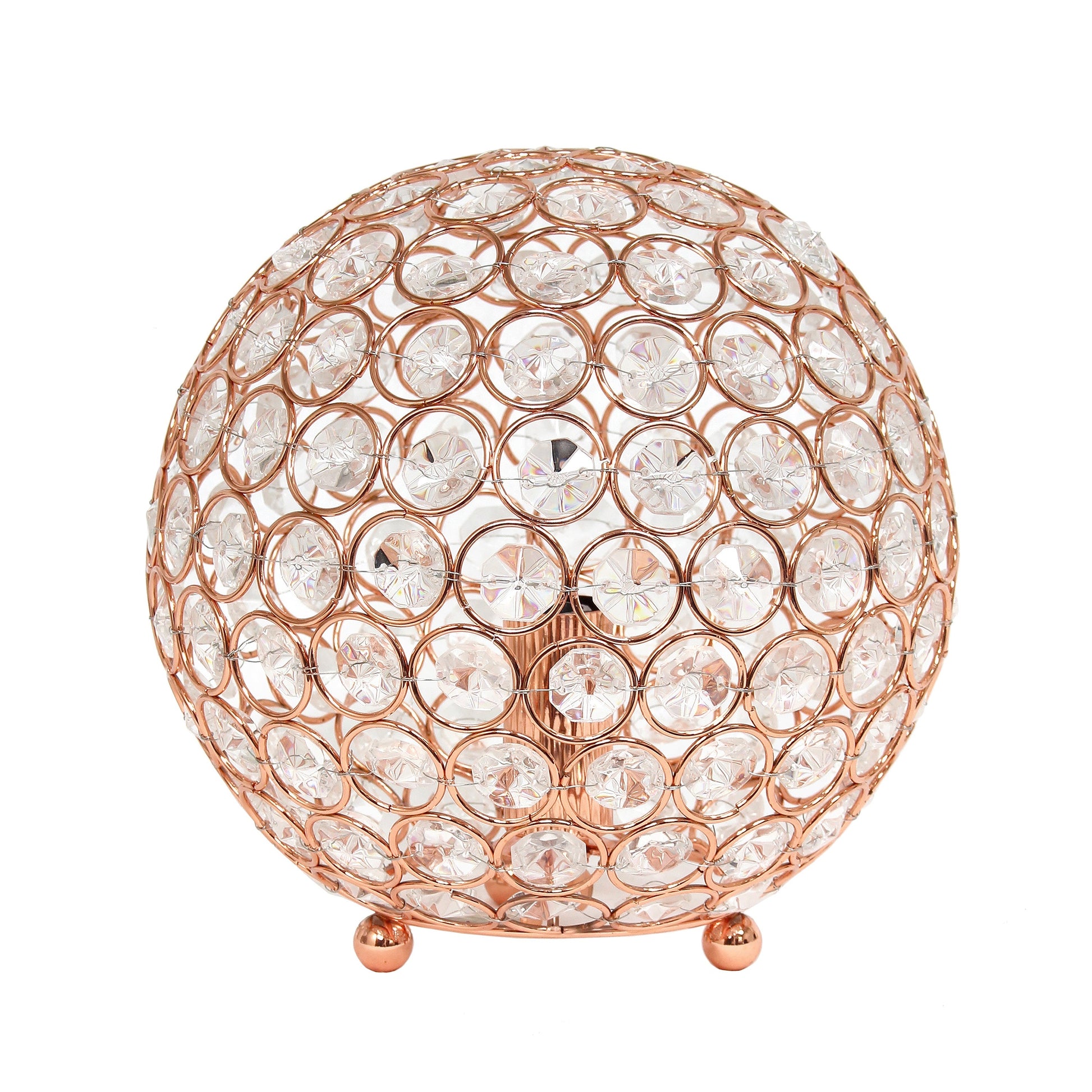 All The Rages Lalia Home 8" Rose Gold Elipse Contemporary Metal Crystal Round Sphere Glamorous Orb Table Lamp