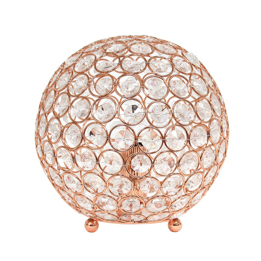 All The Rages Lalia Home 8" Rose Gold Elipse Contemporary Metal Crystal Round Sphere Glamorous Orb Table Lamp
