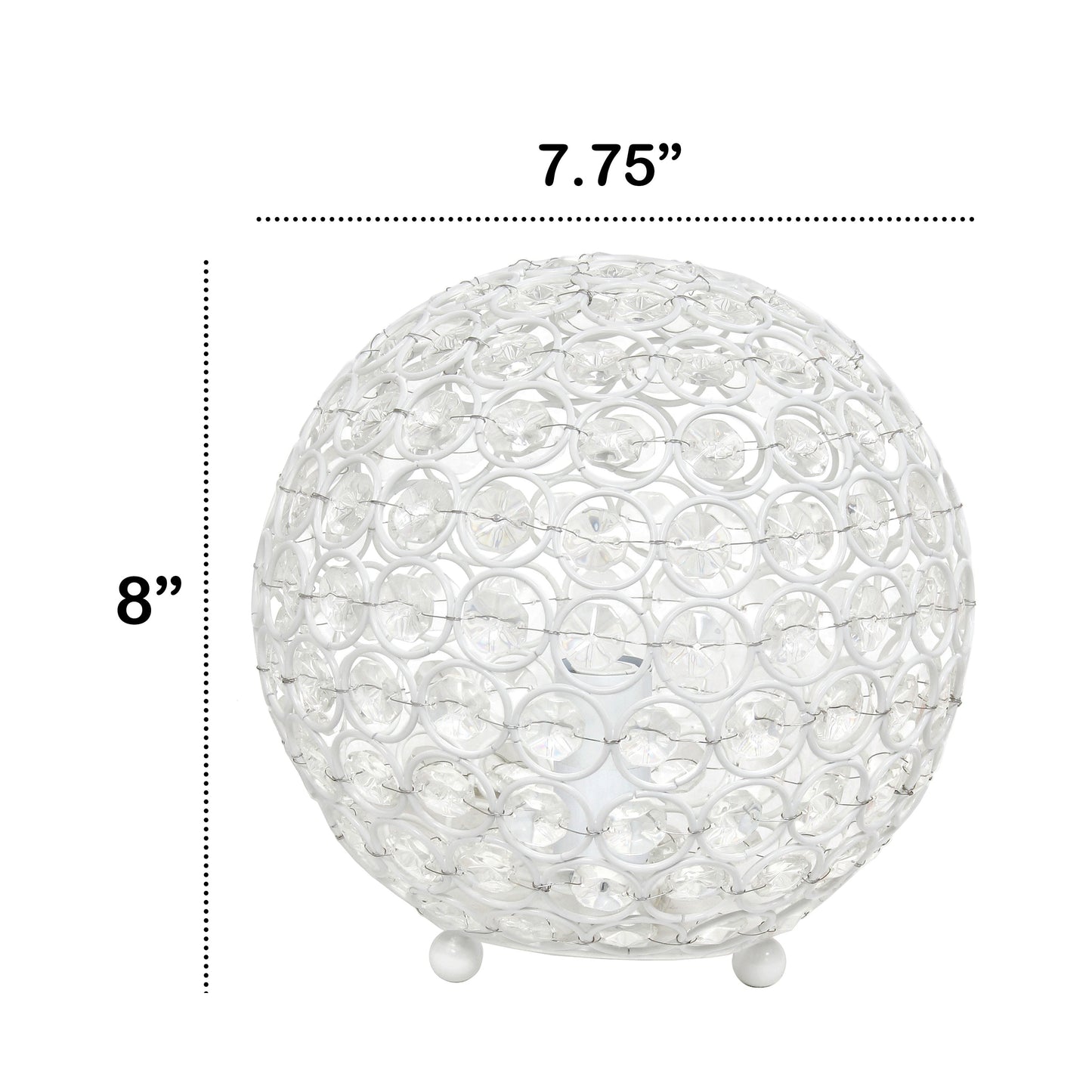 All The Rages Lalia Home 8" White Elipse Contemporary Metal Crystal Round Sphere Glamorous Orb Table Lamp