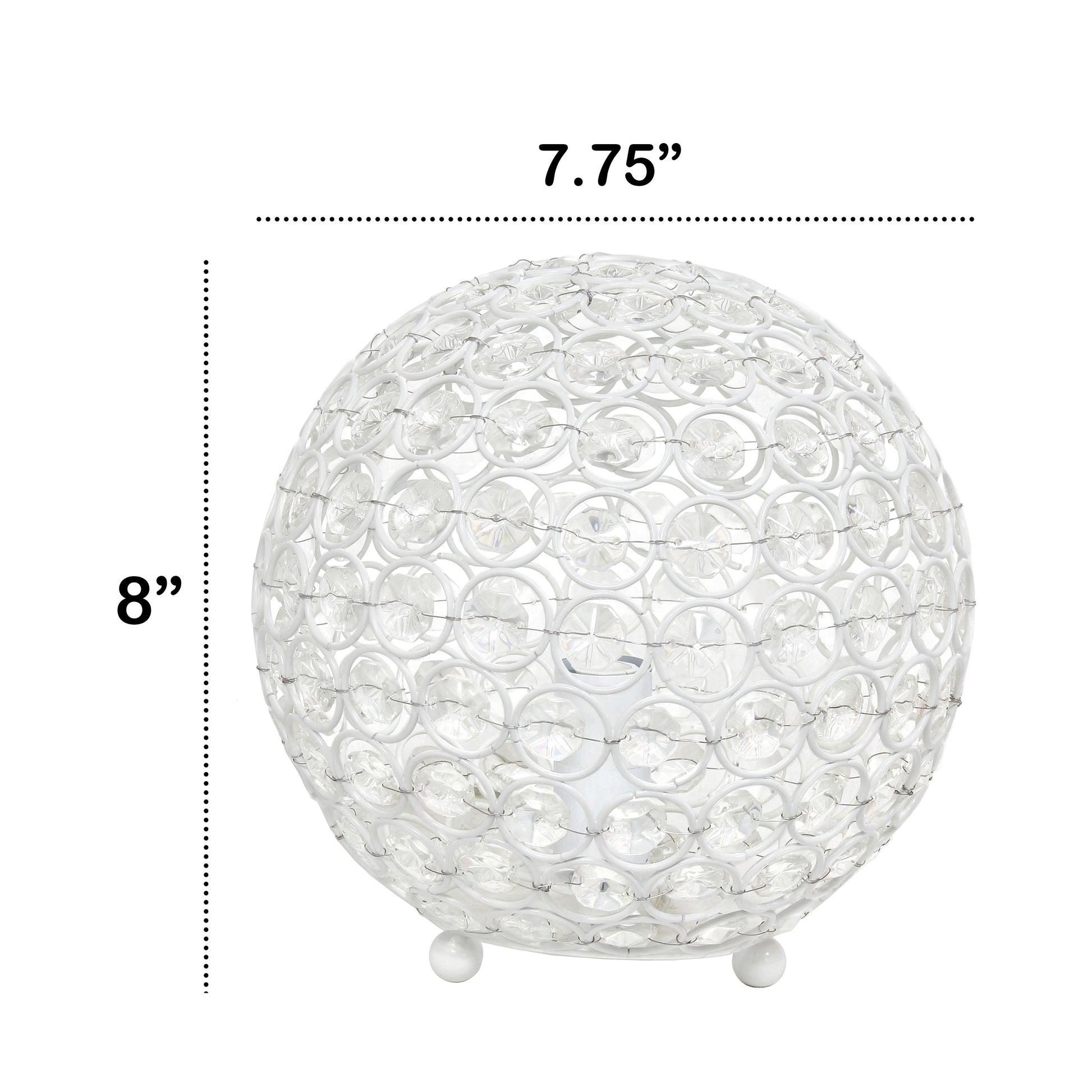 All The Rages Lalia Home 8" White Elipse Contemporary Metal Crystal Round Sphere Glamorous Orb Table Lamp