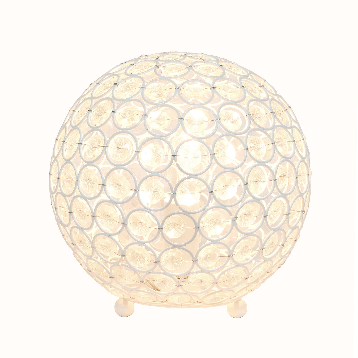 All The Rages Lalia Home 8" White Elipse Contemporary Metal Crystal Round Sphere Glamorous Orb Table Lamp