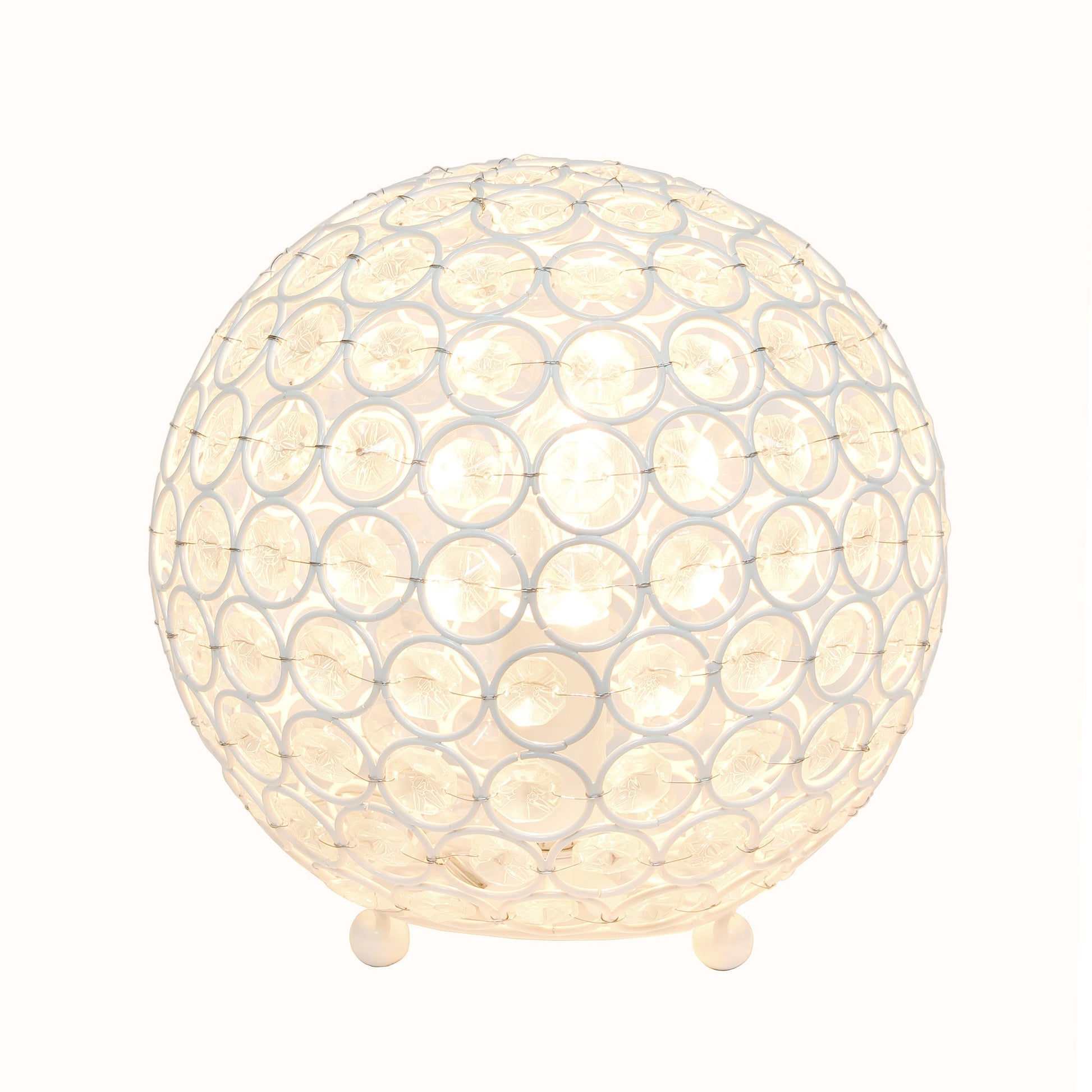All The Rages Lalia Home 8" White Elipse Contemporary Metal Crystal Round Sphere Glamorous Orb Table Lamp