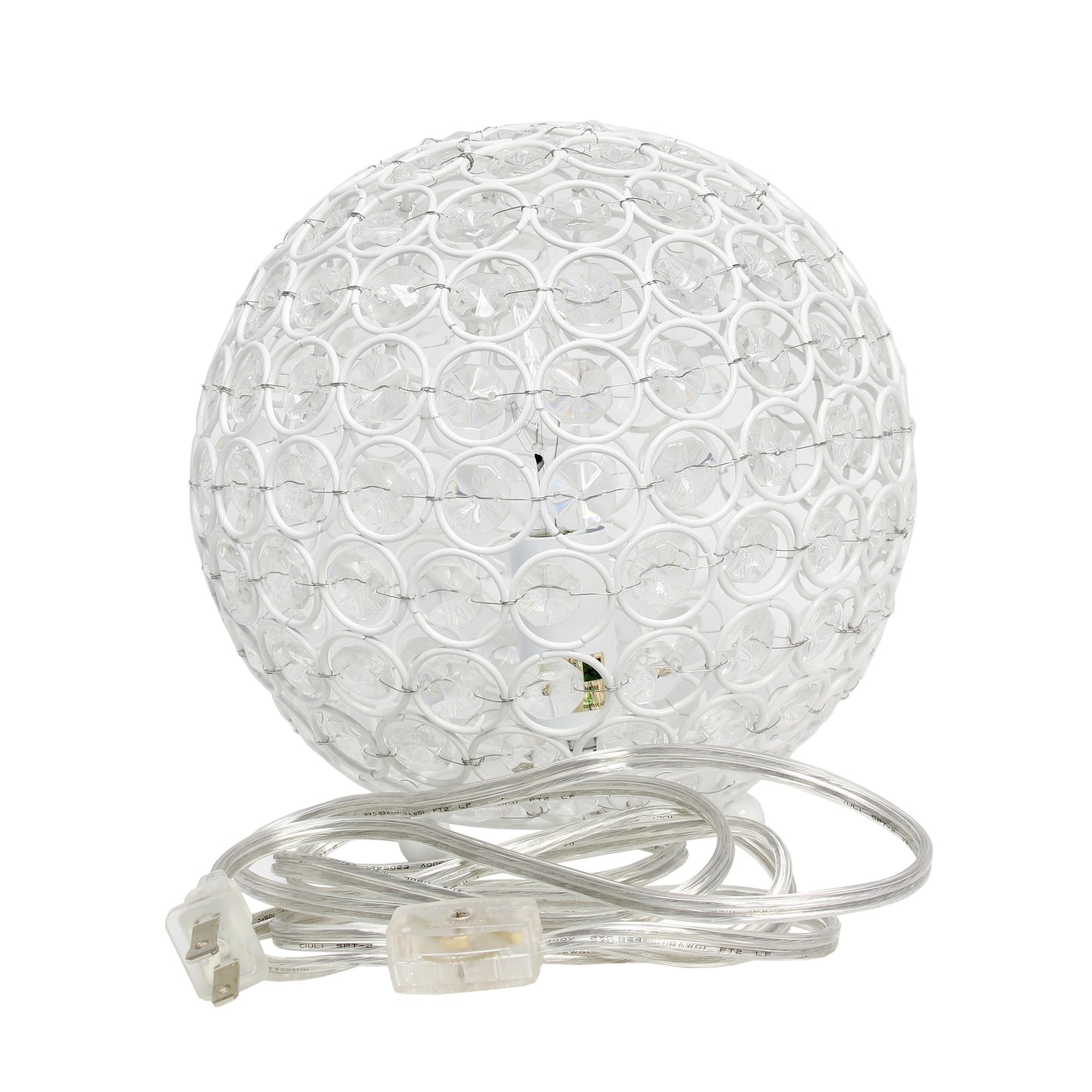 All The Rages Lalia Home 8" White Elipse Contemporary Metal Crystal Round Sphere Glamorous Orb Table Lamp
