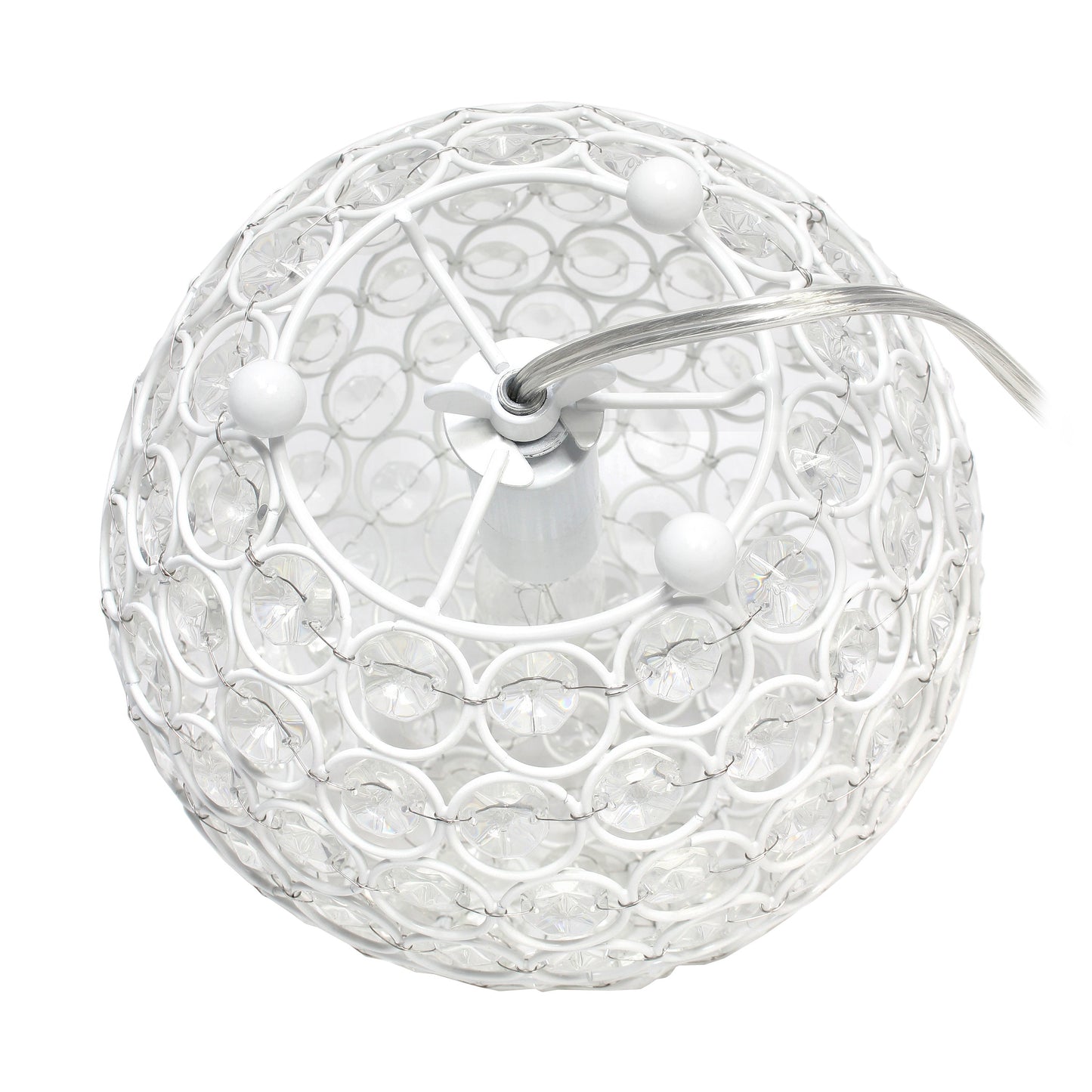 All The Rages Lalia Home 8" White Elipse Contemporary Metal Crystal Round Sphere Glamorous Orb Table Lamp