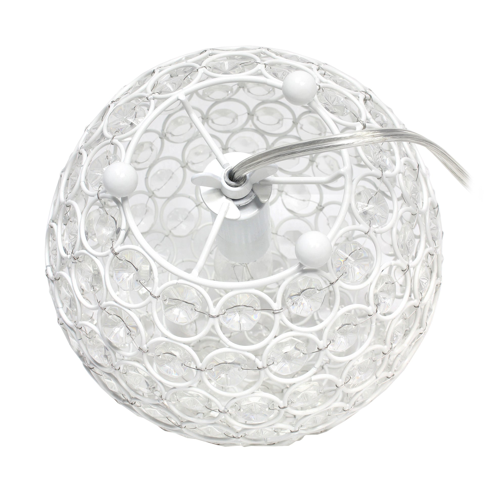 All The Rages Lalia Home 8" White Elipse Contemporary Metal Crystal Round Sphere Glamorous Orb Table Lamp