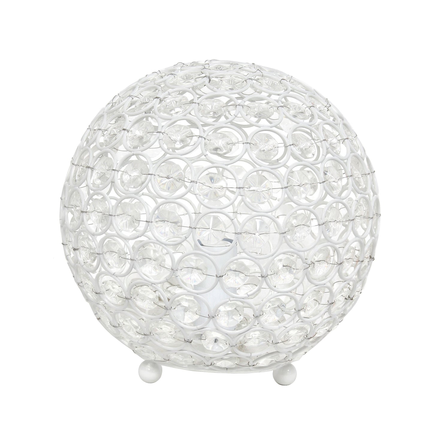 All The Rages Lalia Home 8" White Elipse Contemporary Metal Crystal Round Sphere Glamorous Orb Table Lamp