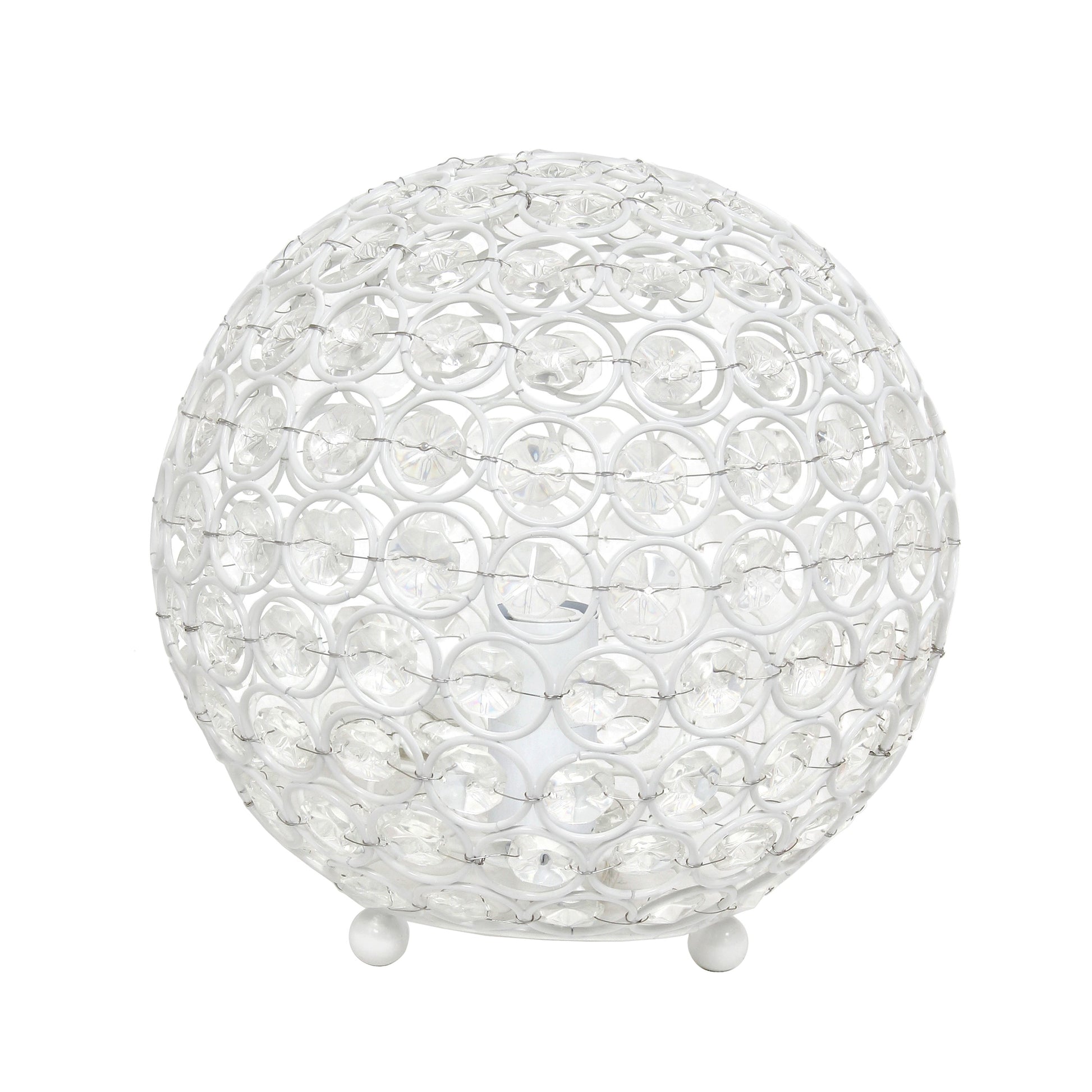 All The Rages Lalia Home 8" White Elipse Contemporary Metal Crystal Round Sphere Glamorous Orb Table Lamp