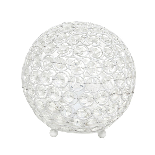 All The Rages Lalia Home 8" White Elipse Contemporary Metal Crystal Round Sphere Glamorous Orb Table Lamp