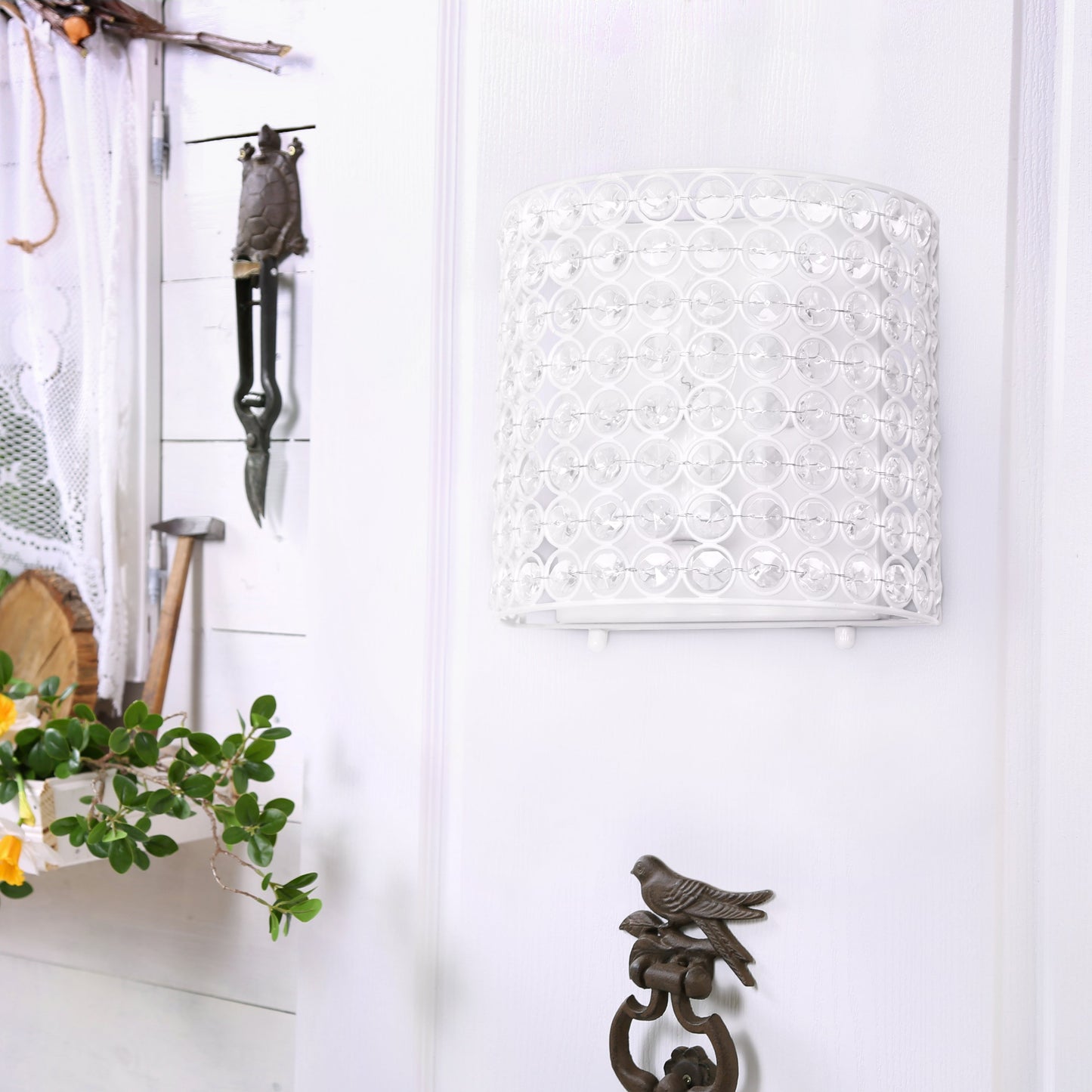 All The Rages Lalia Home 8" White Modern Crystal & Metal Wall Sconce