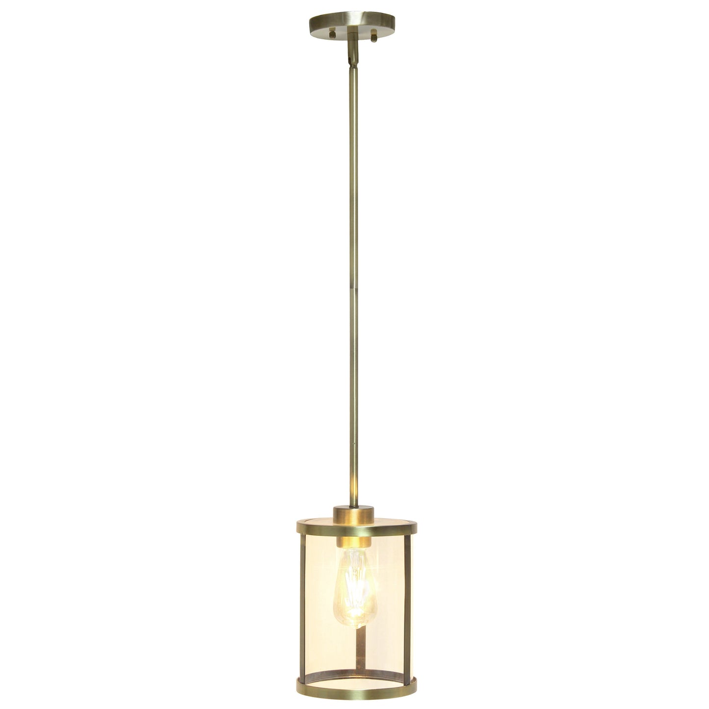 All The Rages Lalia Home 9" Antique Brass Farmhouse Adjustable Hanging Cylindrical Clear Glass Pendant With Metal Accents