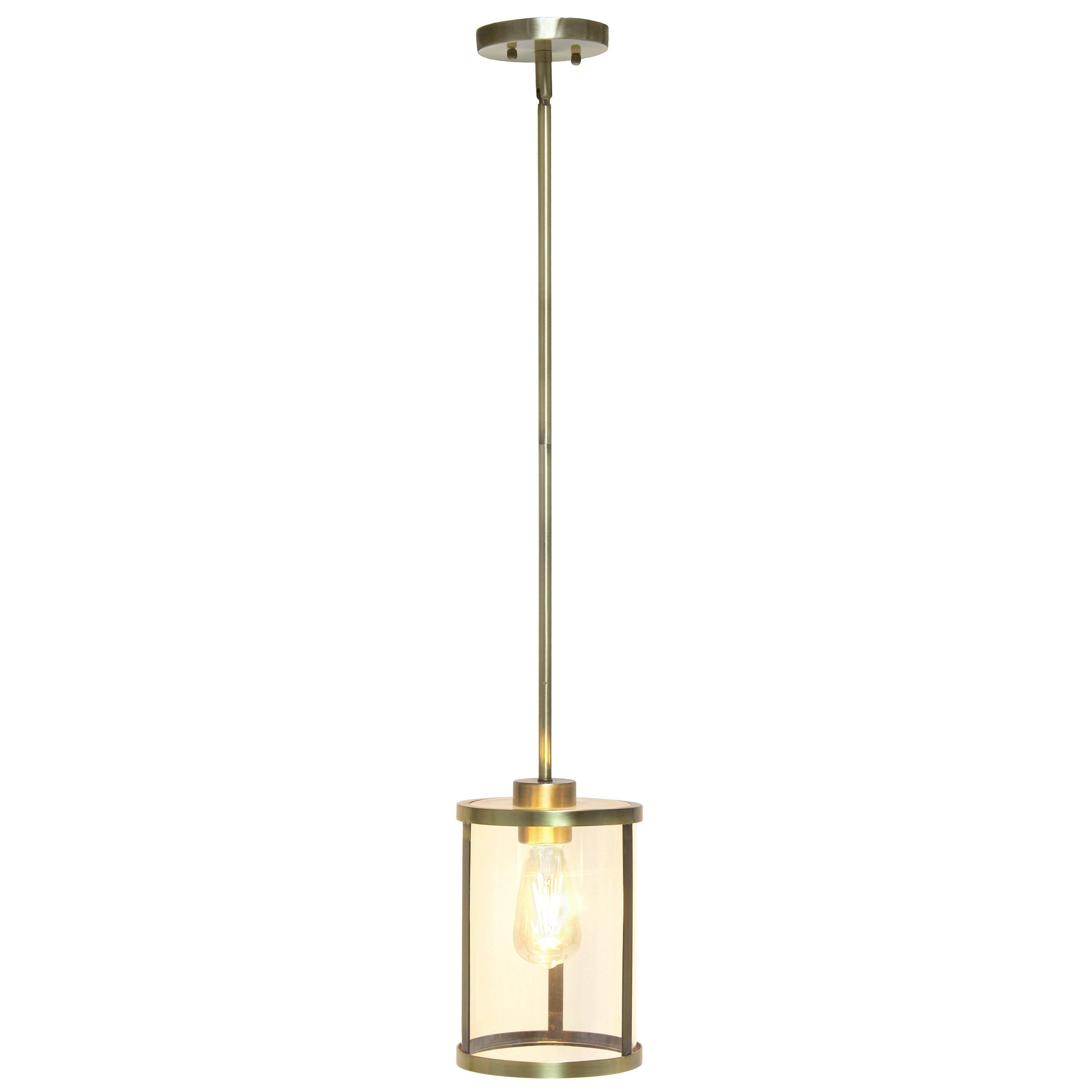 All The Rages Lalia Home 9" Antique Brass Farmhouse Adjustable Hanging Cylindrical Clear Glass Pendant With Metal Accents