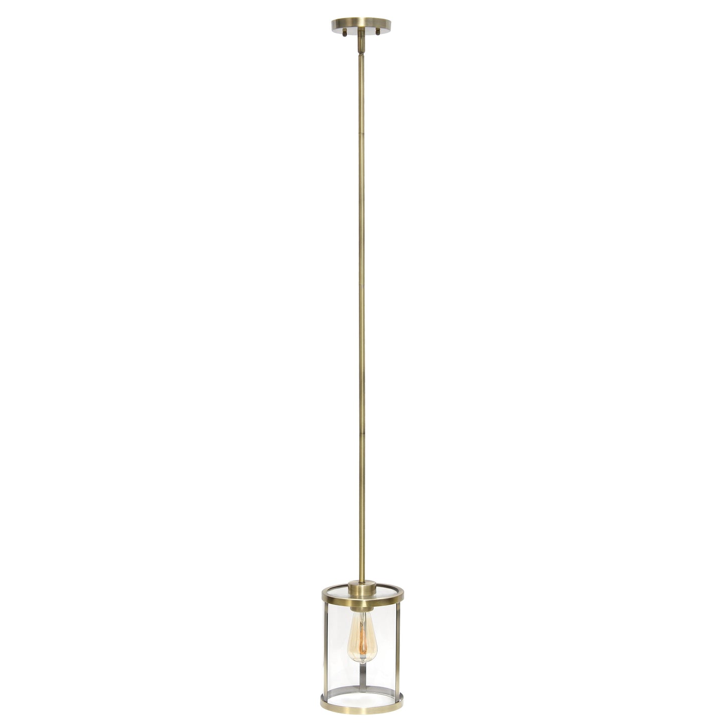 All The Rages Lalia Home 9" Antique Brass Farmhouse Adjustable Hanging Cylindrical Clear Glass Pendant With Metal Accents