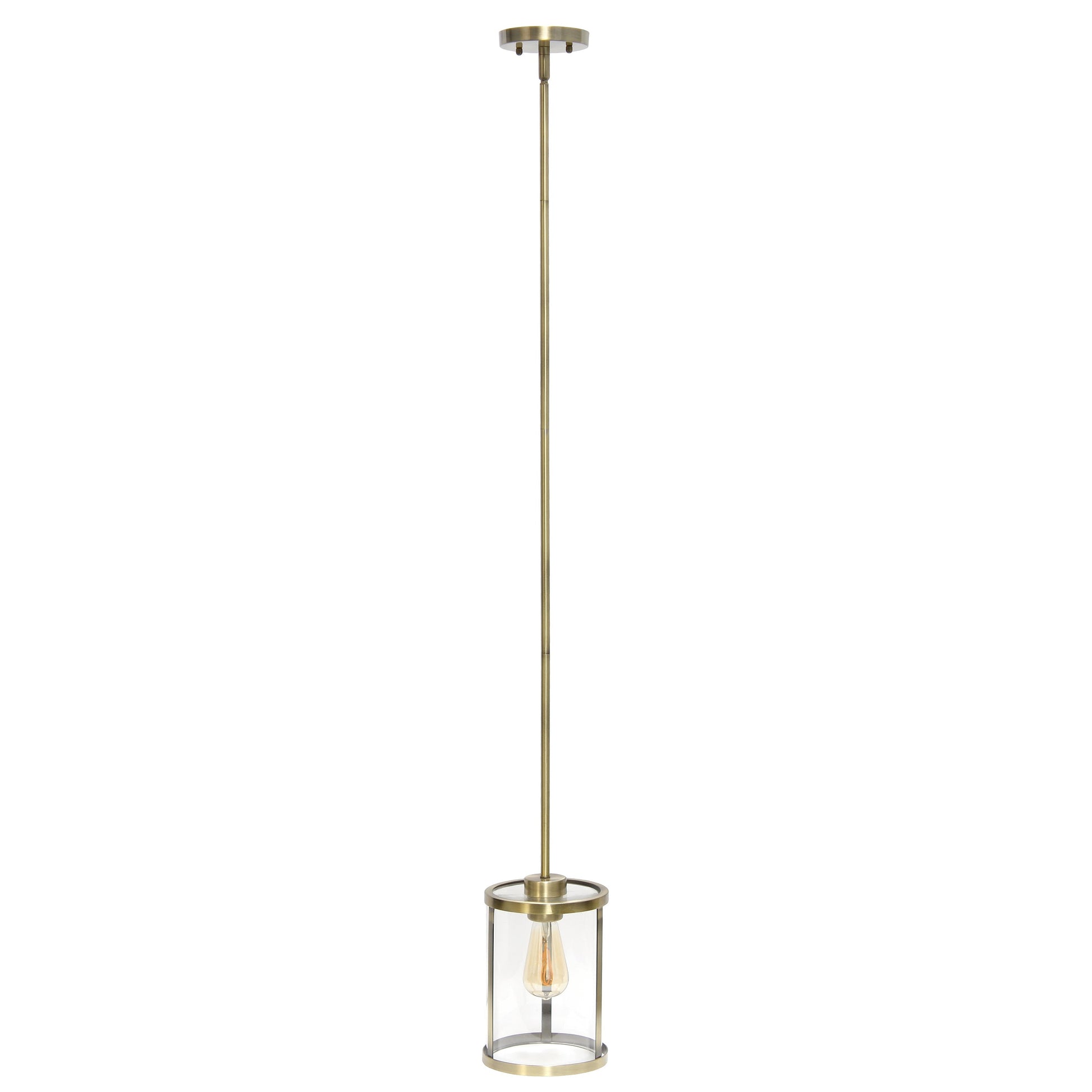 All The Rages Lalia Home 9" Antique Brass Farmhouse Adjustable Hanging Cylindrical Clear Glass Pendant With Metal Accents
