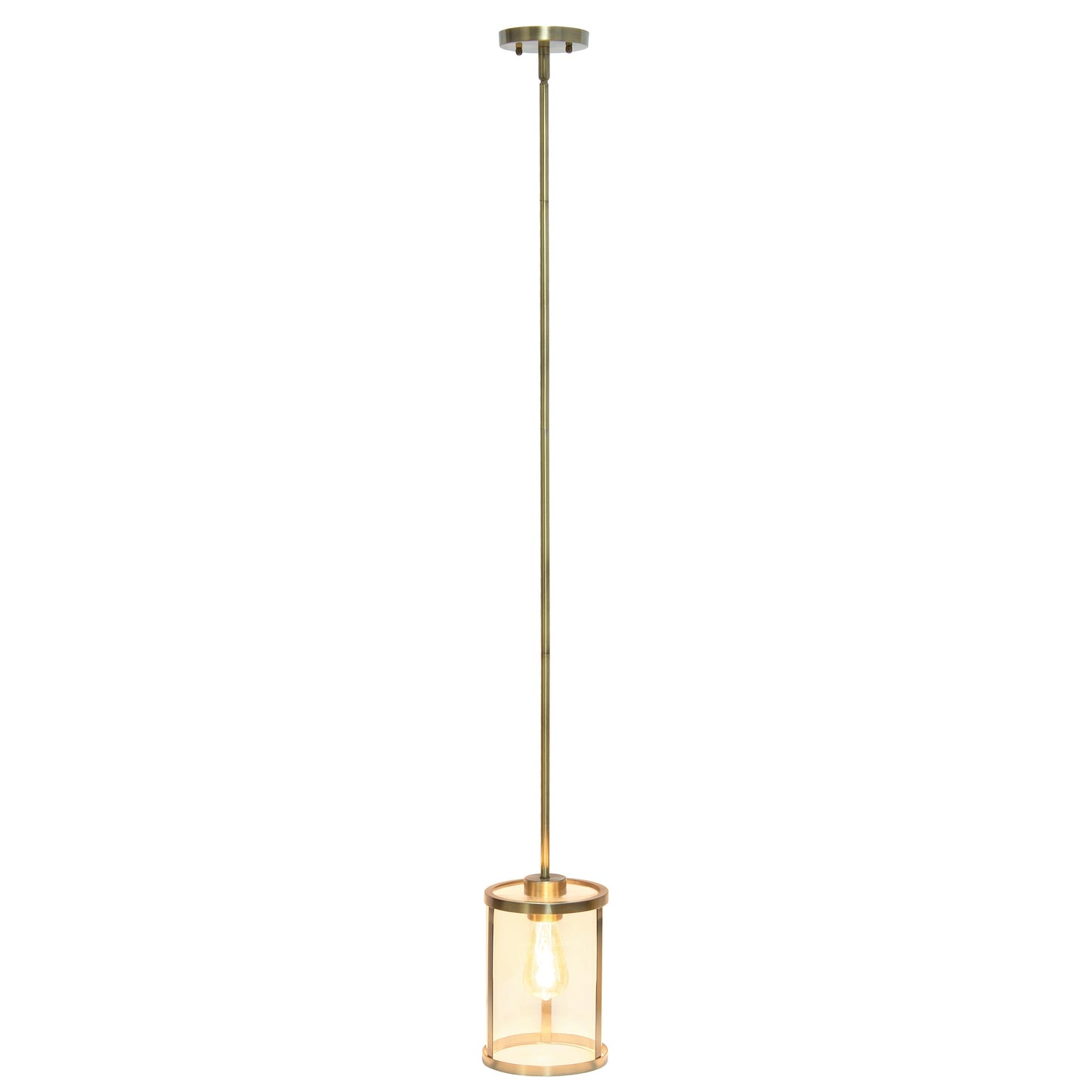 All The Rages Lalia Home 9" Antique Brass Farmhouse Adjustable Hanging Cylindrical Clear Glass Pendant With Metal Accents