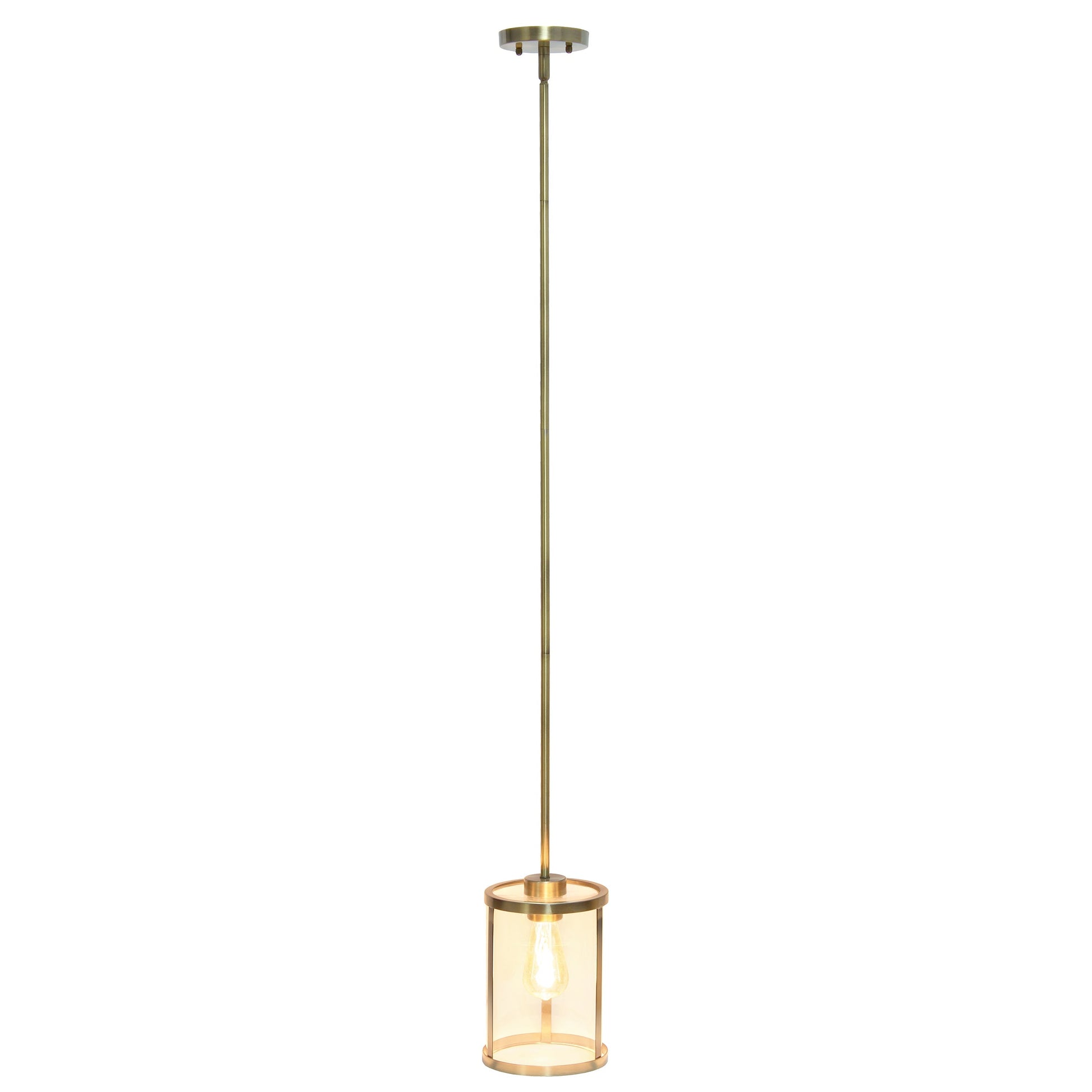 All The Rages Lalia Home 9" Antique Brass Farmhouse Adjustable Hanging Cylindrical Clear Glass Pendant With Metal Accents