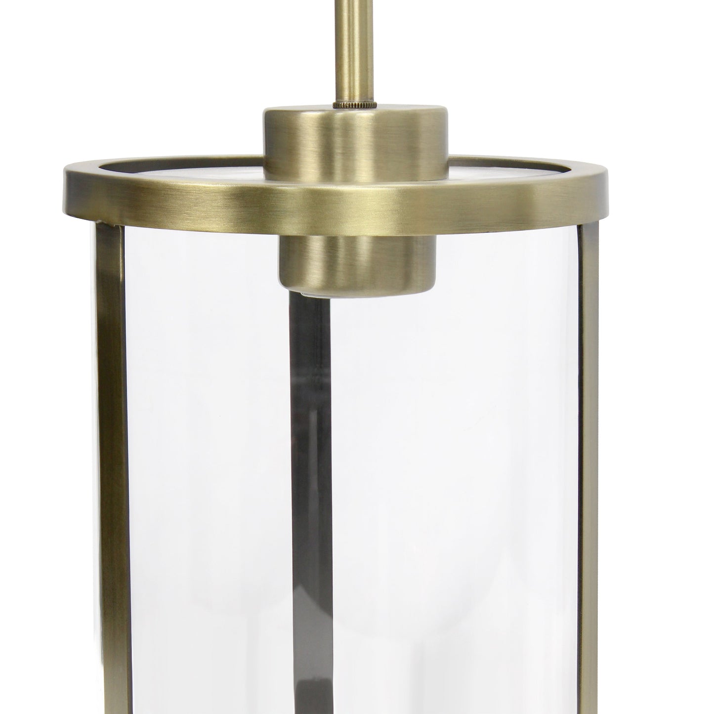 All The Rages Lalia Home 9" Antique Brass Farmhouse Adjustable Hanging Cylindrical Clear Glass Pendant With Metal Accents