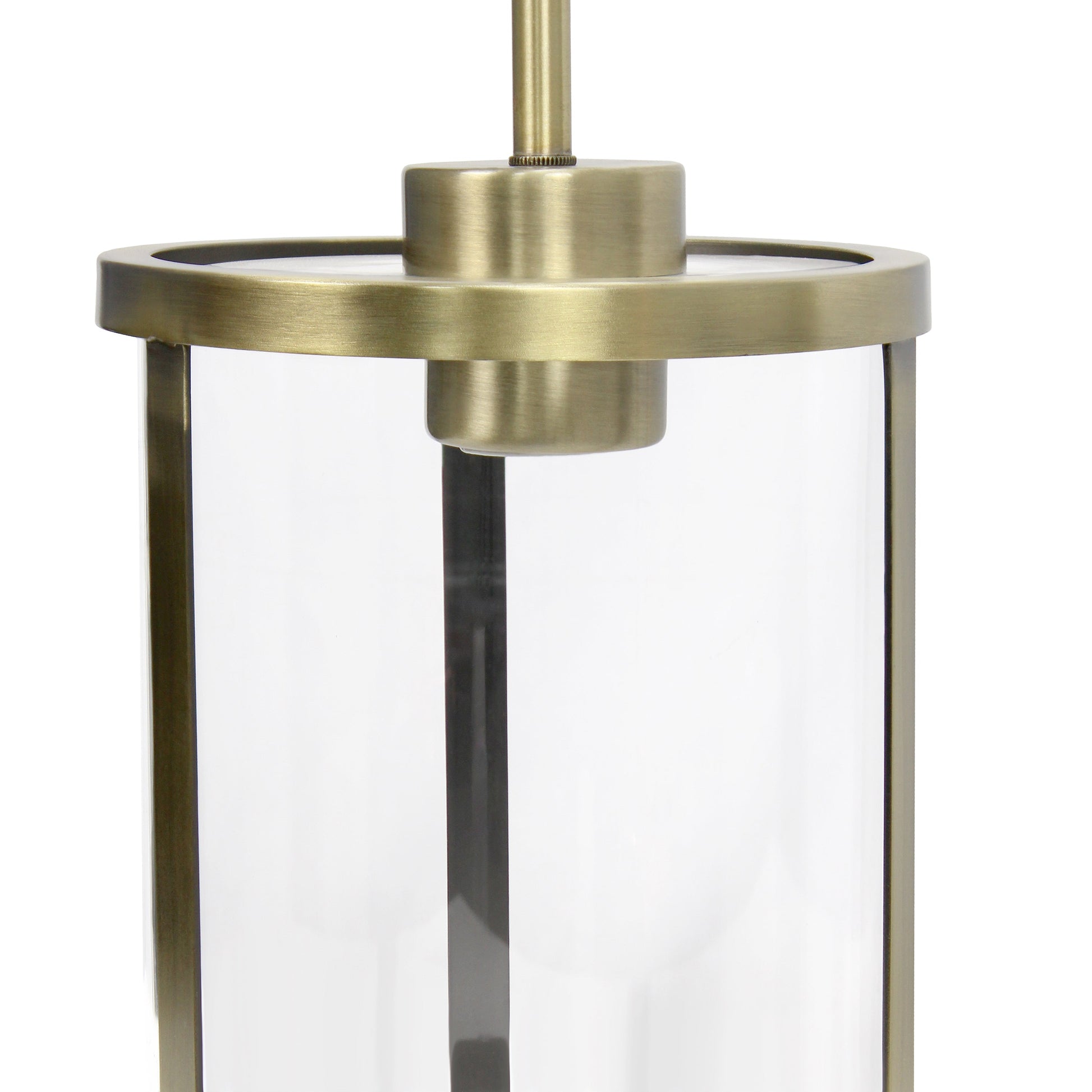 All The Rages Lalia Home 9" Antique Brass Farmhouse Adjustable Hanging Cylindrical Clear Glass Pendant With Metal Accents