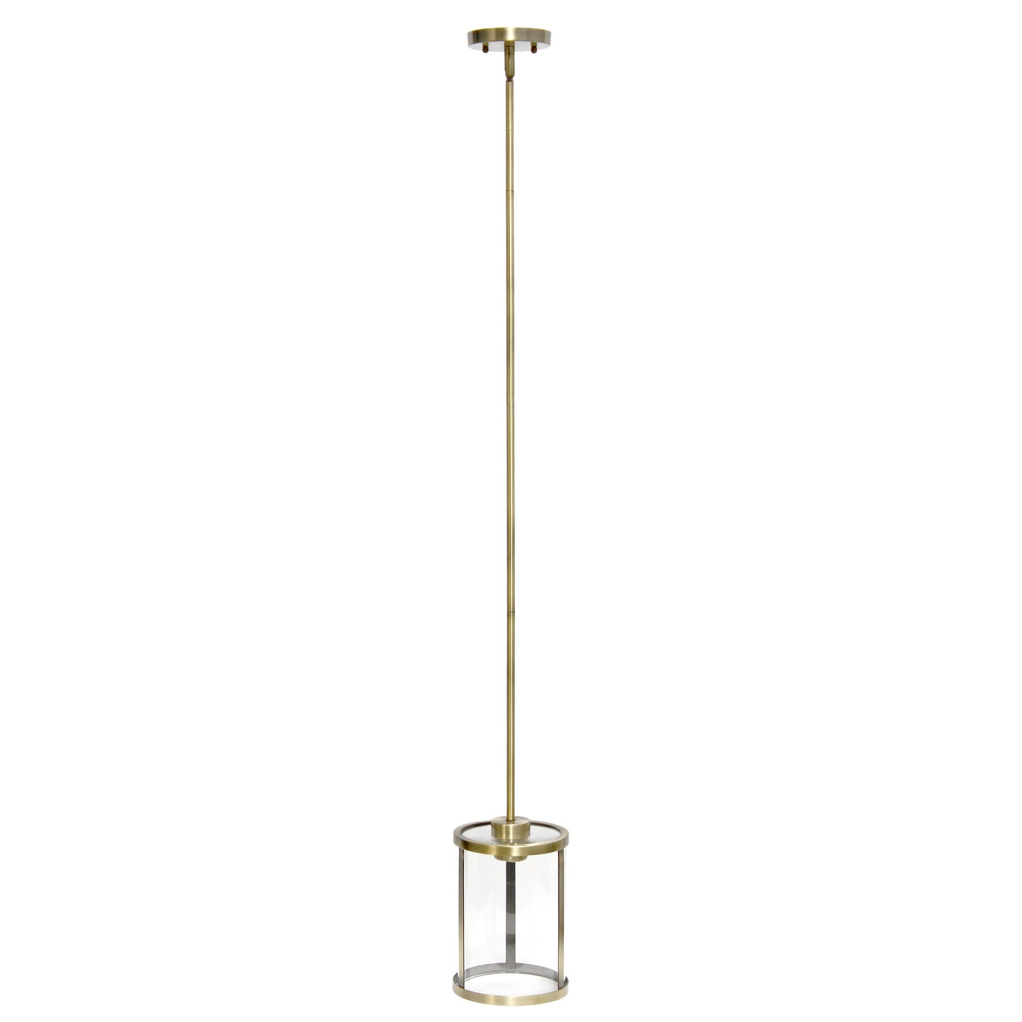 All The Rages Lalia Home 9" Antique Brass Farmhouse Adjustable Hanging Cylindrical Clear Glass Pendant With Metal Accents