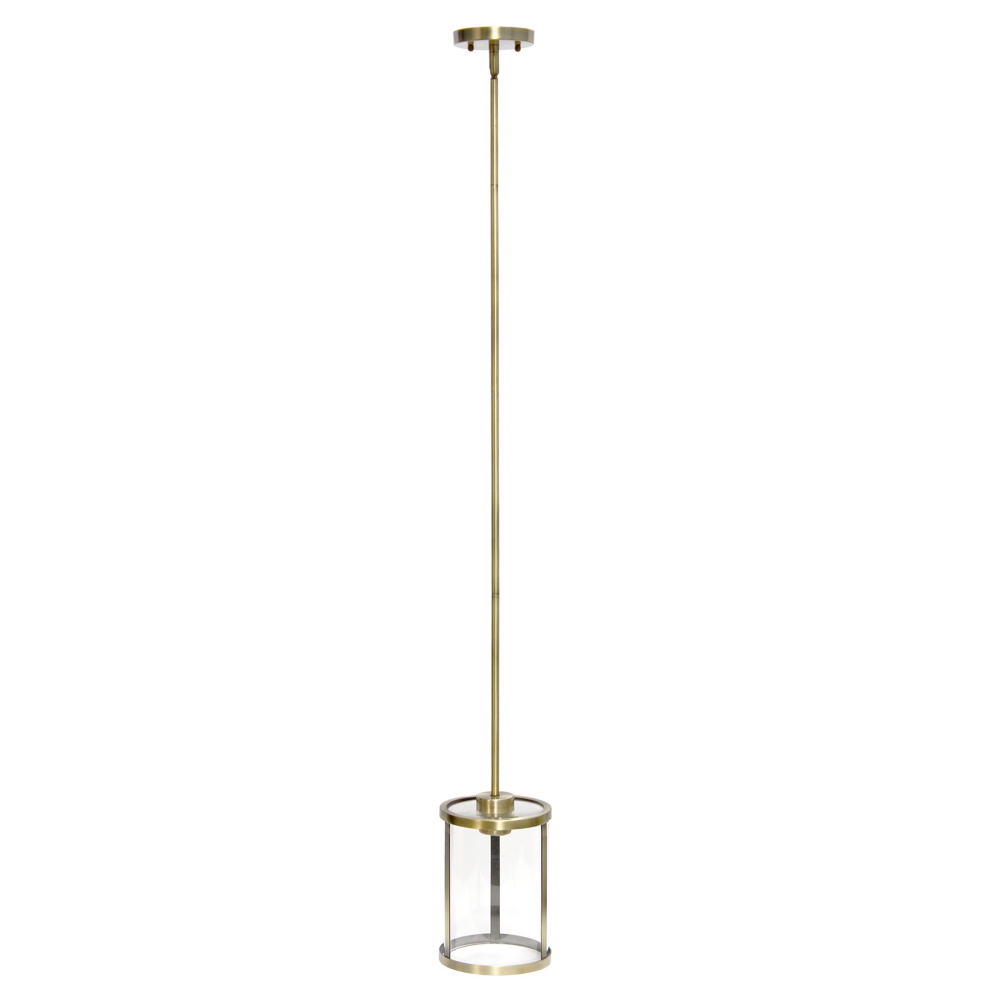 All The Rages Lalia Home 9" Antique Brass Farmhouse Adjustable Hanging Cylindrical Clear Glass Pendant With Metal Accents