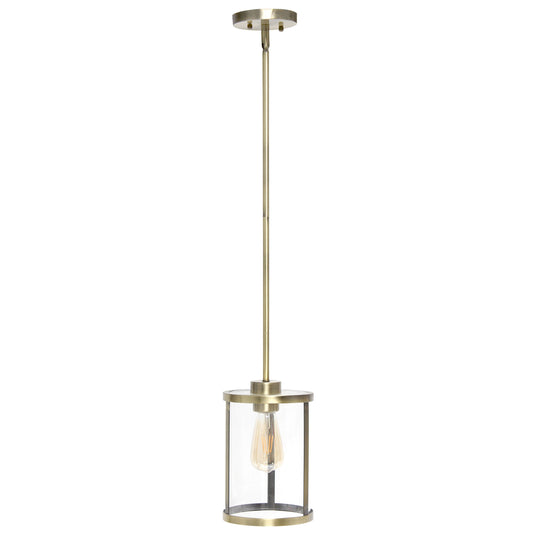 All The Rages Lalia Home 9" Antique Brass Farmhouse Adjustable Hanging Cylindrical Clear Glass Pendant With Metal Accents