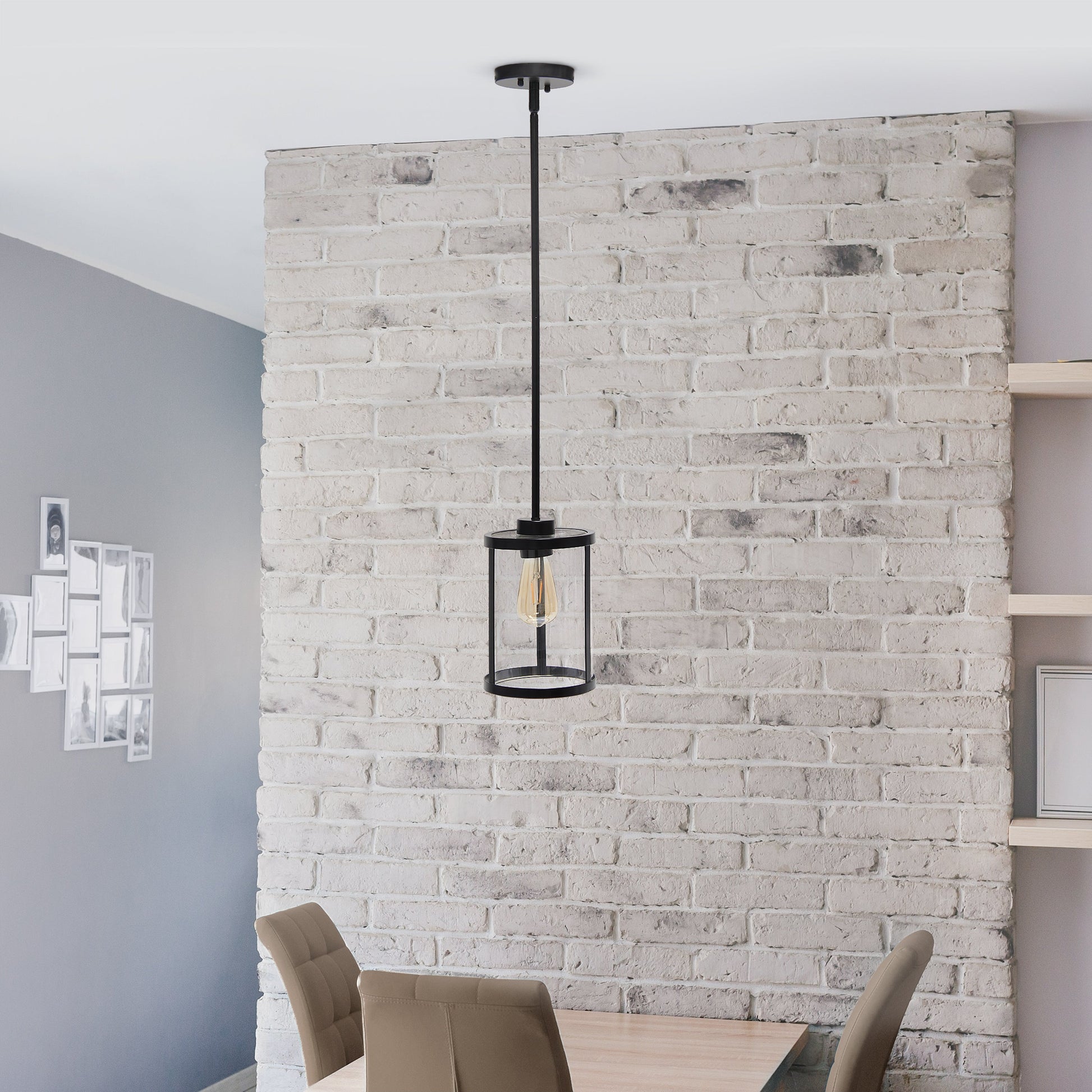 All The Rages Lalia Home 9" Black Farmhouse Adjustable Hanging Cylindrical Clear Glass Pendant With Metal Accents