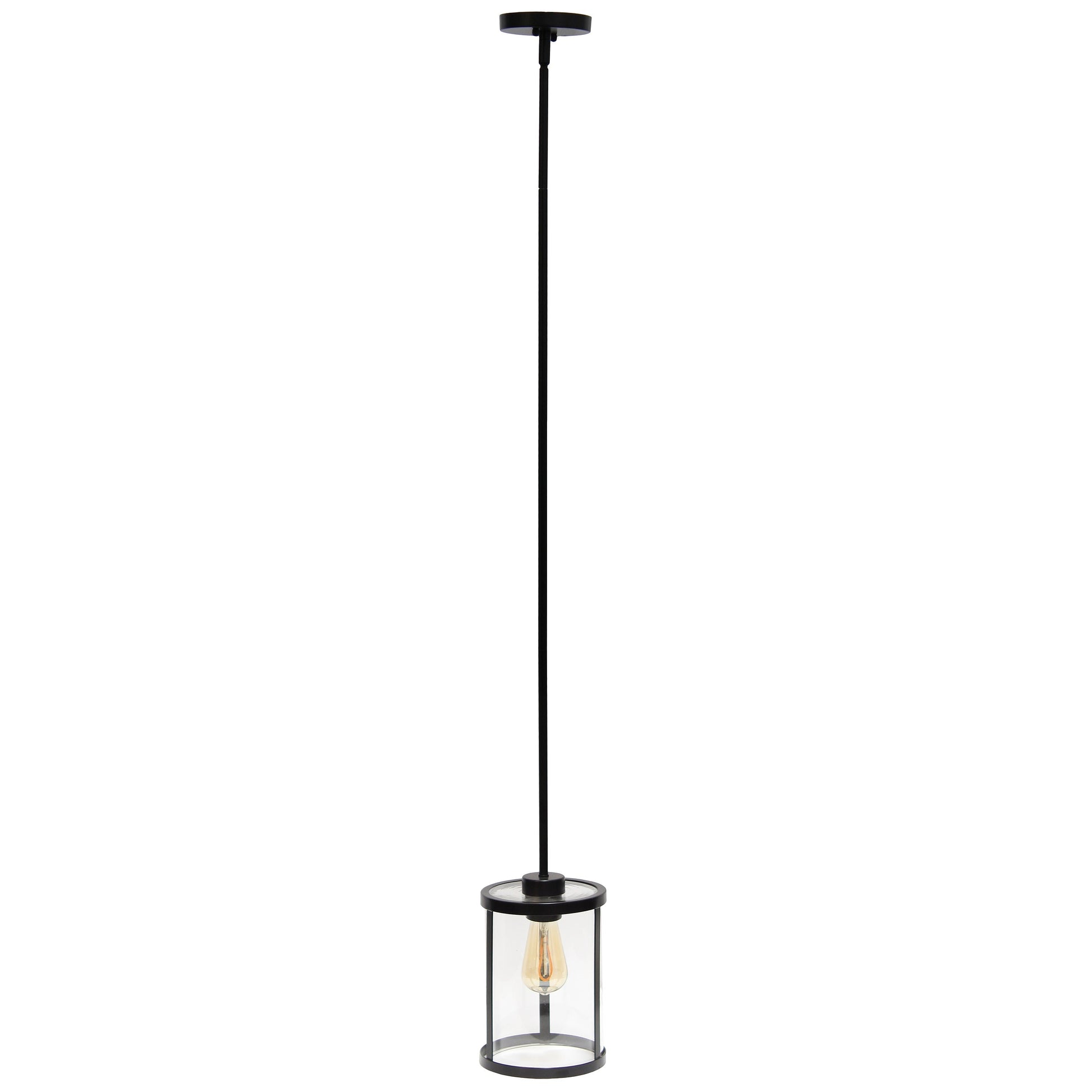 All The Rages Lalia Home 9" Black Farmhouse Adjustable Hanging Cylindrical Clear Glass Pendant With Metal Accents