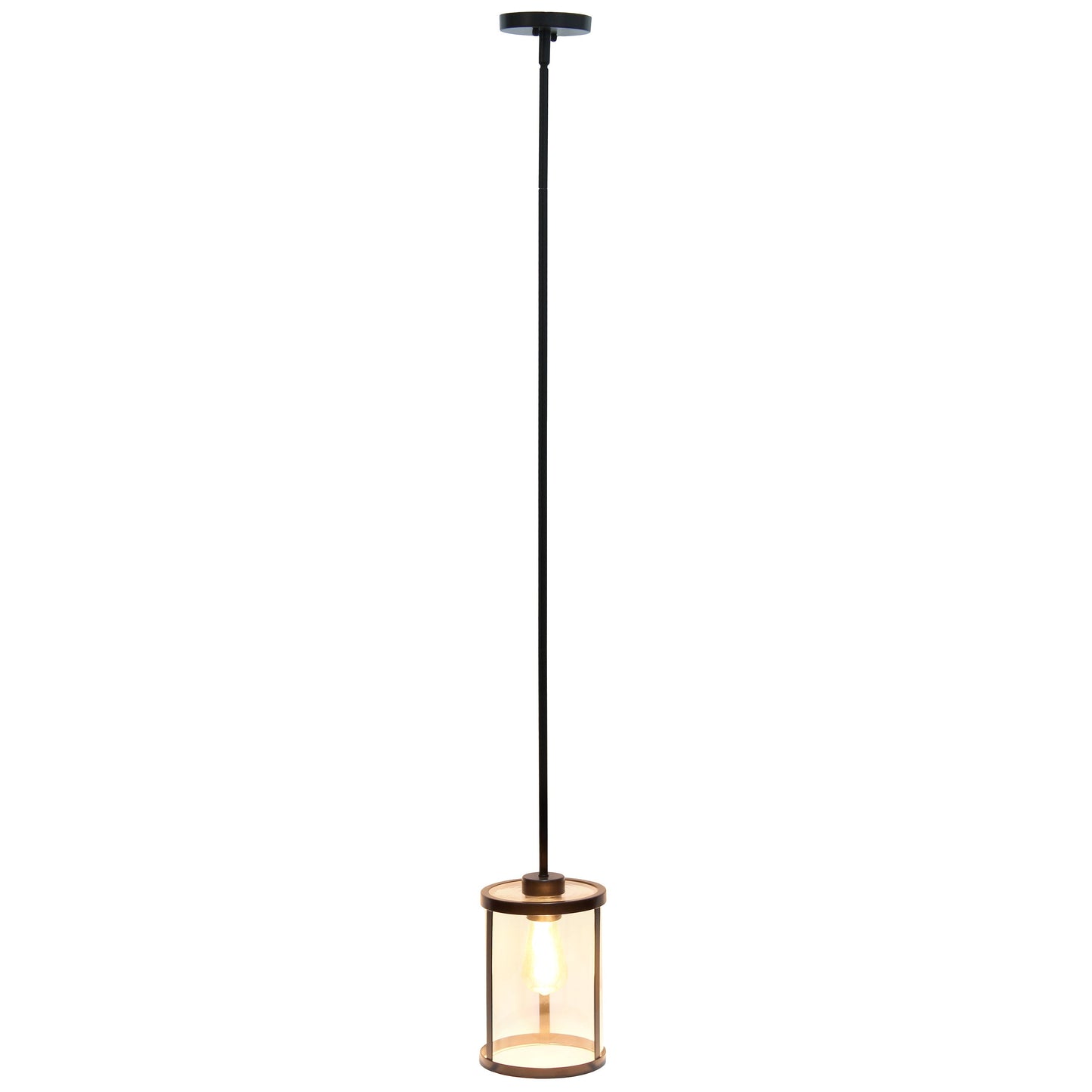 All The Rages Lalia Home 9" Black Farmhouse Adjustable Hanging Cylindrical Clear Glass Pendant With Metal Accents