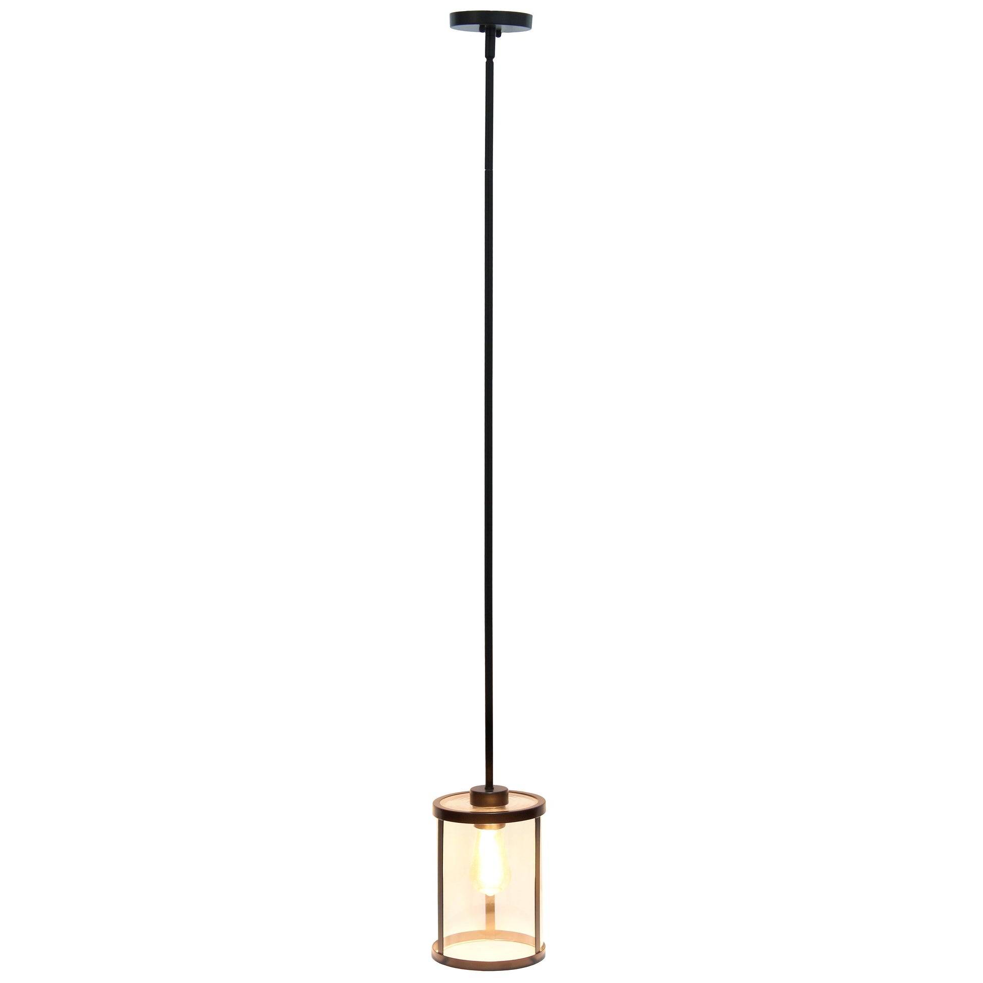 All The Rages Lalia Home 9" Black Farmhouse Adjustable Hanging Cylindrical Clear Glass Pendant With Metal Accents