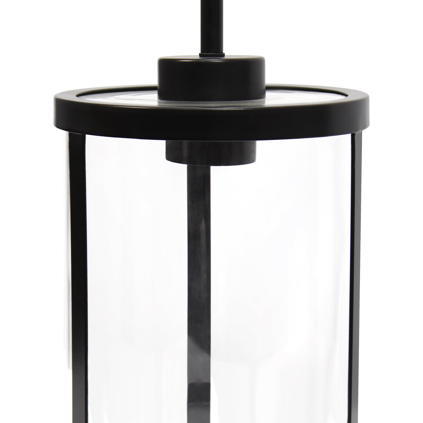 All The Rages Lalia Home 9" Black Farmhouse Adjustable Hanging Cylindrical Clear Glass Pendant With Metal Accents