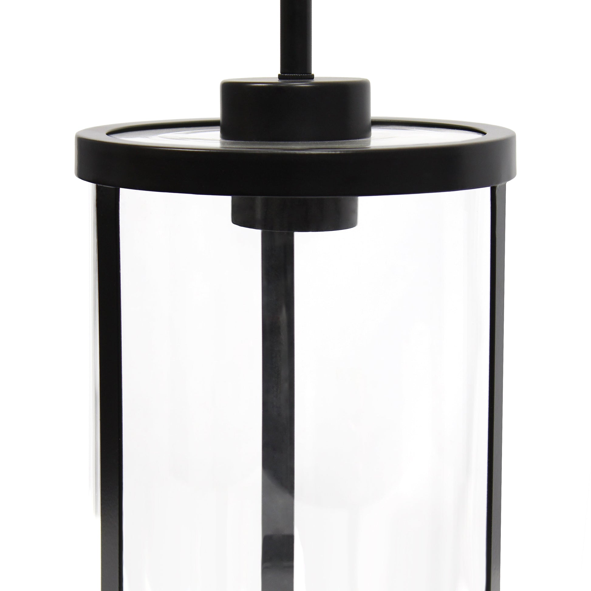 All The Rages Lalia Home 9" Black Farmhouse Adjustable Hanging Cylindrical Clear Glass Pendant With Metal Accents