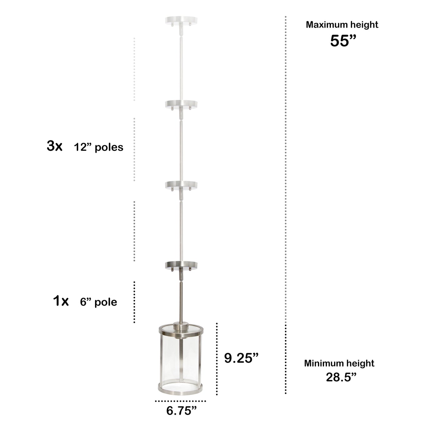 All The Rages Lalia Home 9" Brushed Nickel Farmhouse Adjustable Hanging Cylindrical Clear Glass Pendant With Metal Accents