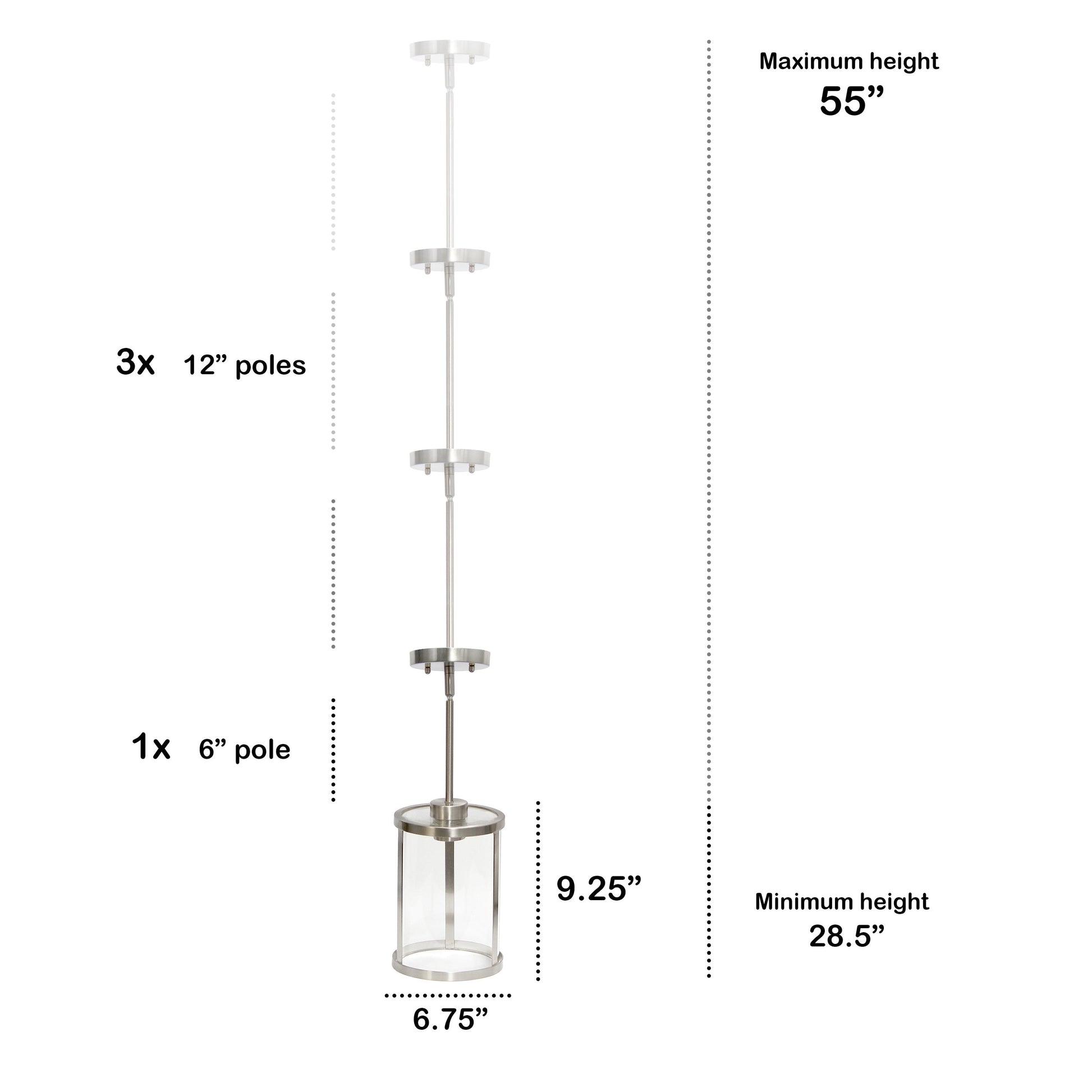All The Rages Lalia Home 9" Brushed Nickel Farmhouse Adjustable Hanging Cylindrical Clear Glass Pendant With Metal Accents